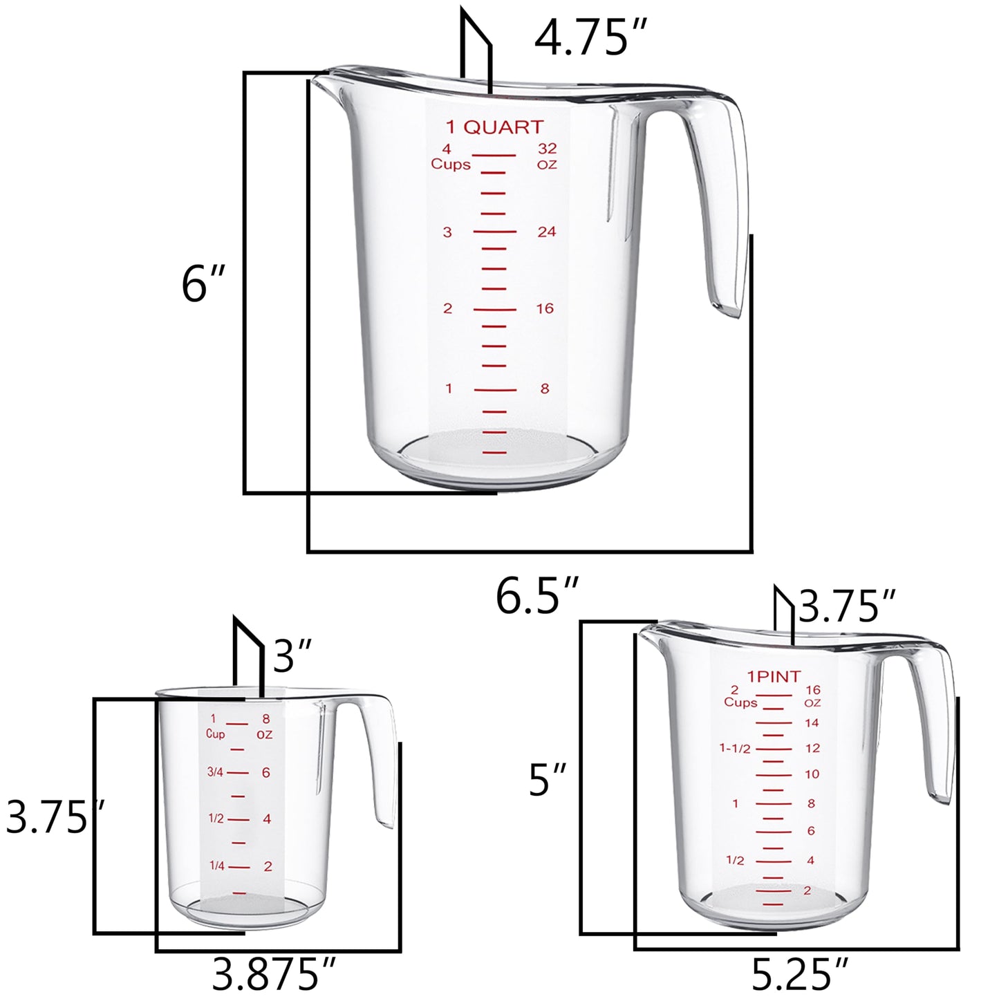 DaYammi Measuring Cups 3-Piece, Unbreakable Food-Grade Plastic Measuring Cup for Dishwasher, 1/2/4-Cup Nesting Liquid Measuring Cups for Prepping, Baking, Cooking, Readable Markings, Clear
