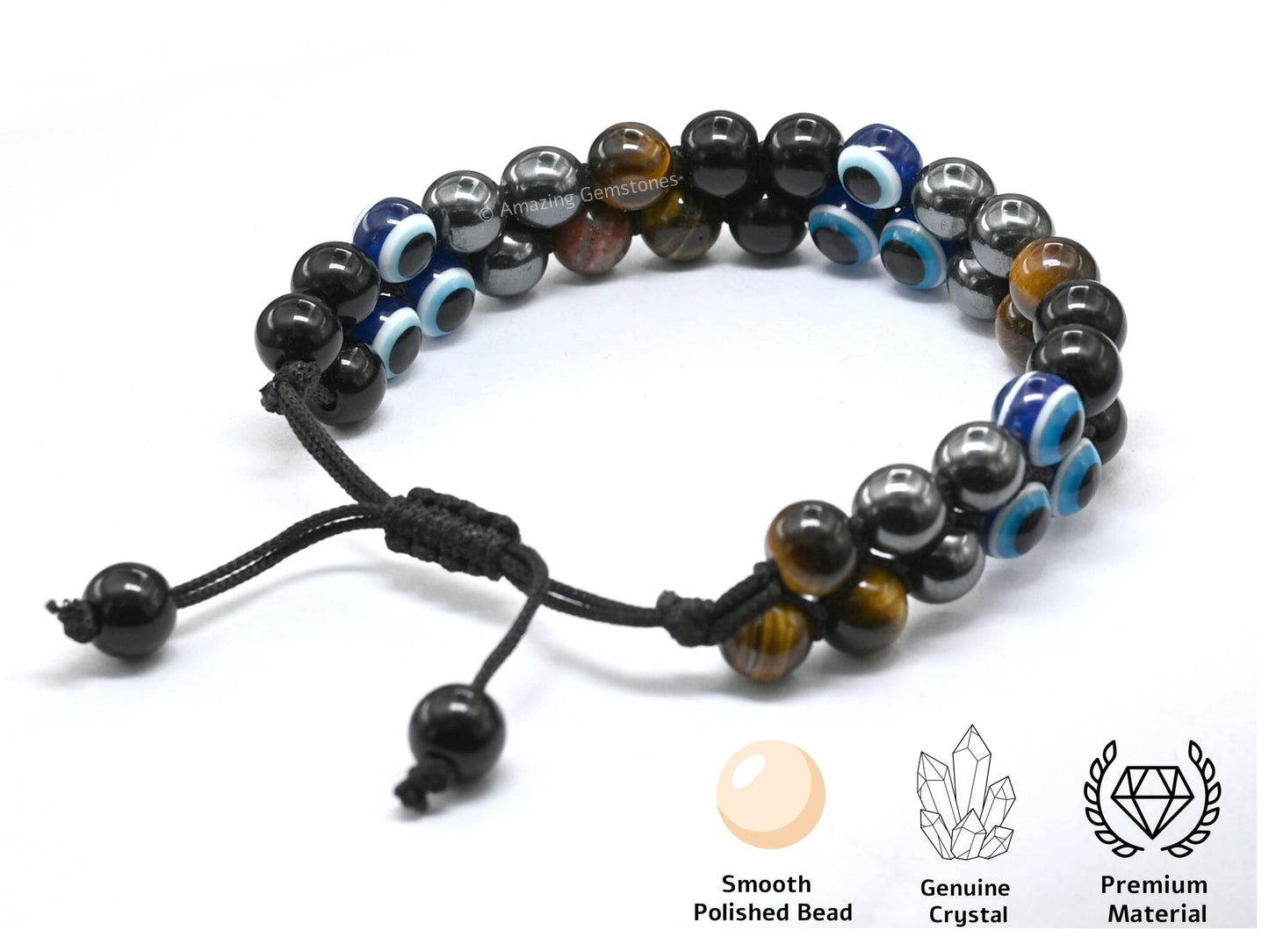 Amazing Gemstone Evil Eye Ultimate Protection Bracelet - Multi Triple Protection Bracelet unisex - Hematite, Tiger Eye, Black Obsidian Bracelet Set Healing Stones Pulseras Para Hombres Mujer