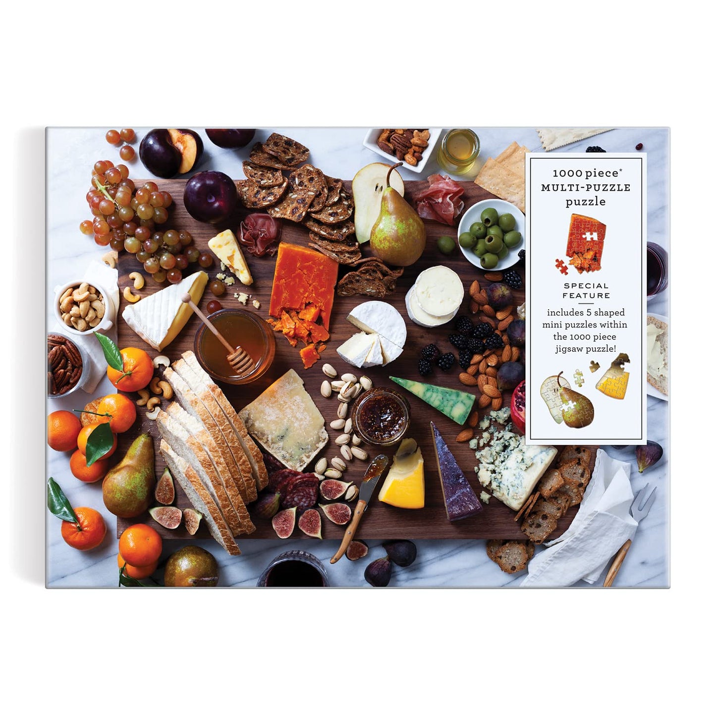 Galison The Art of The Cheeseboard 1000 Piece Multi-Puzzle Jigsaw Puzzle - 5 Mini Shaped Puzzles Within, Beautiful Art by Julie Seabrook Ream, Thick and Sturdy Pieces, Fun and Challenging for Adults