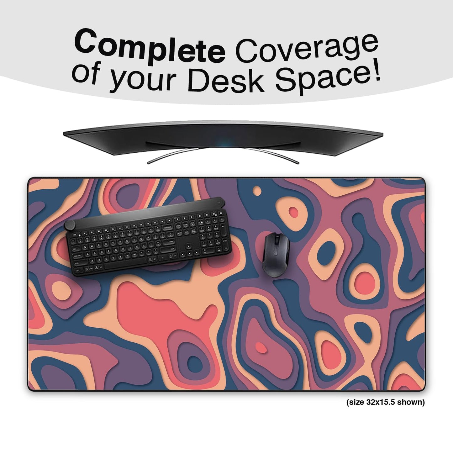 Large Gaming Mouse & Desk Pad with Abstract Pattern, Extended Size Desk Mat, Non-Slip Surface (Multicolor 2, 24 x 13.5 inches)