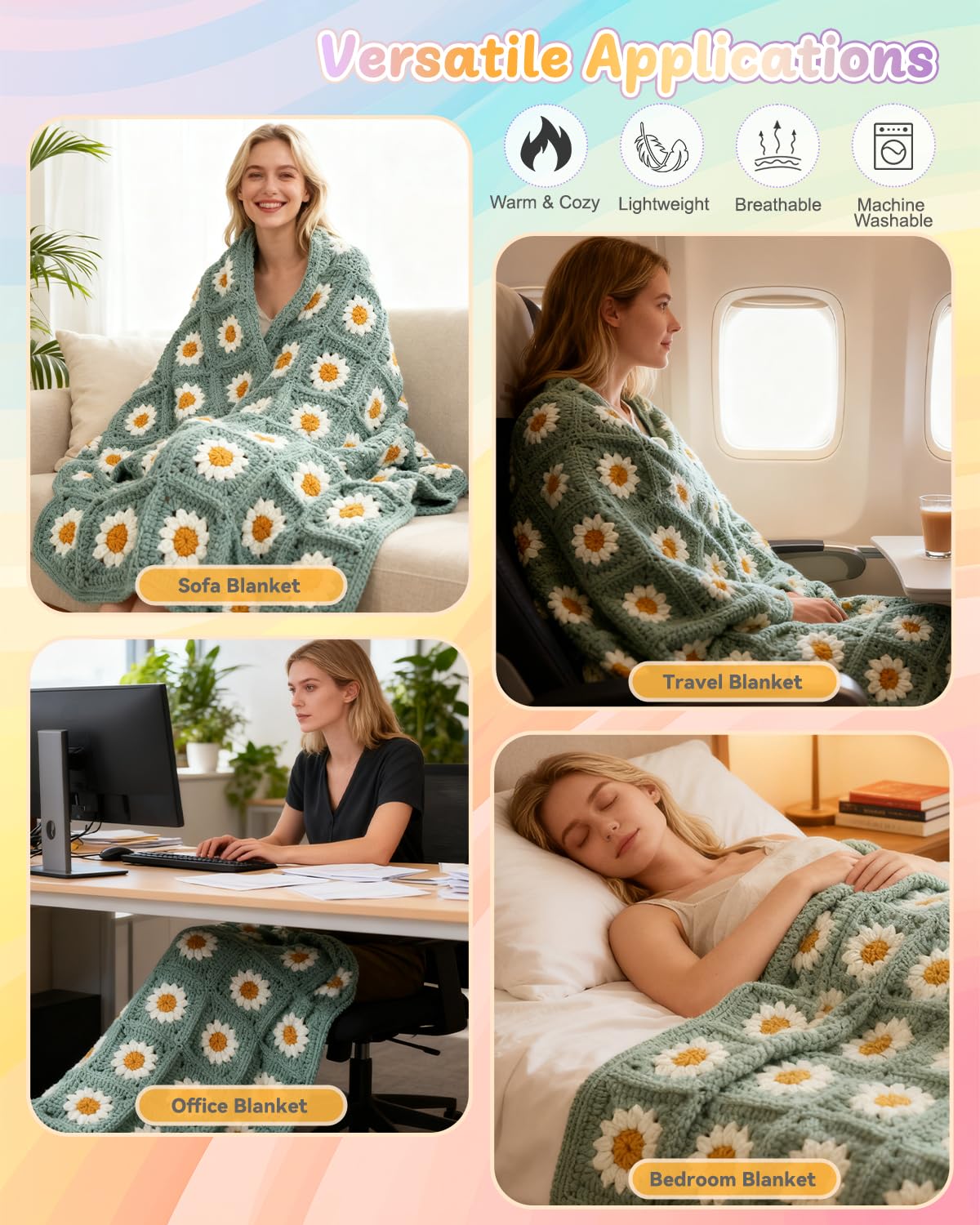 Coopay Crochet Kit for Beginners, Crochet Starter Kit for Blanket, Granny Squares Video Instructions, Easy to Learn Knitting for Beginner