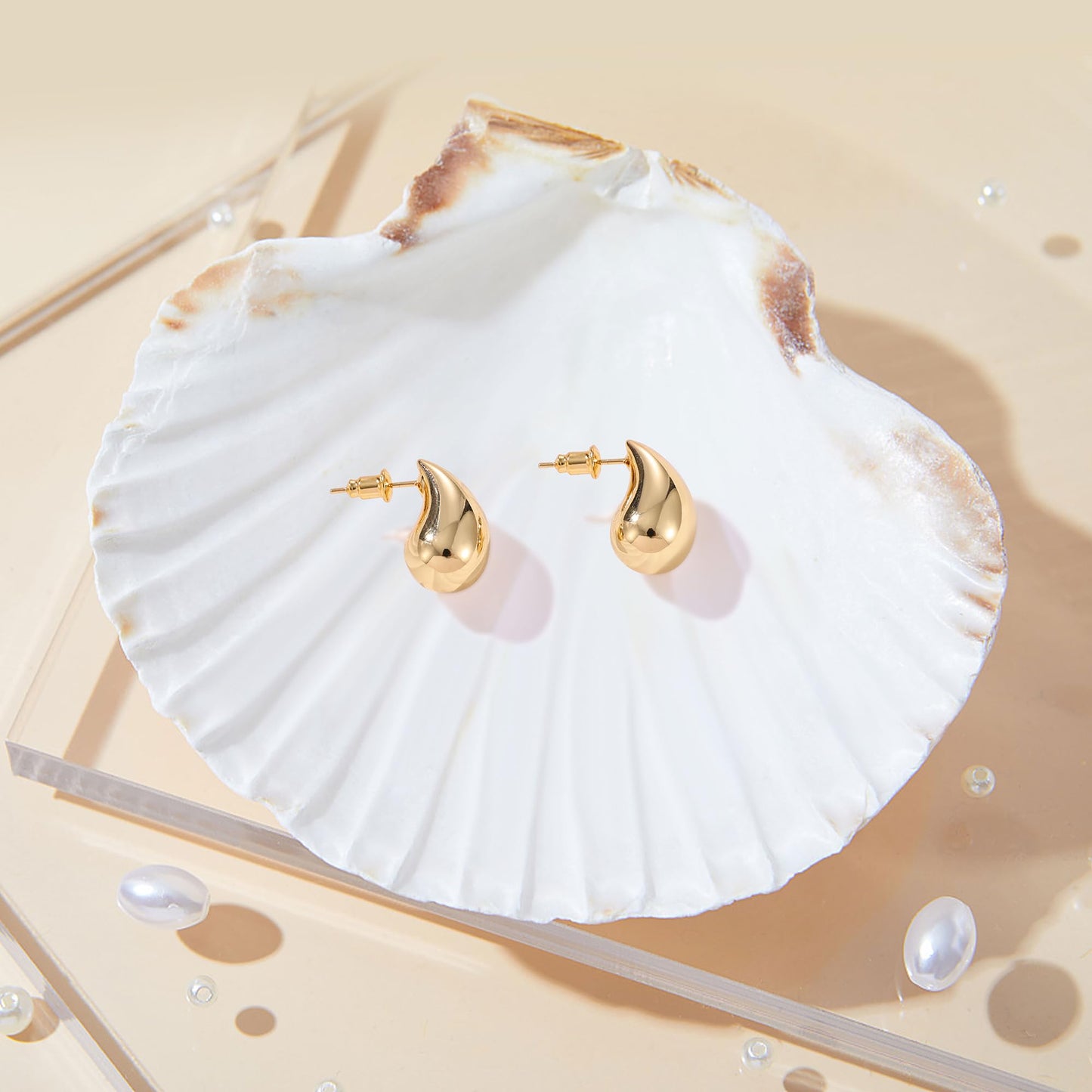 Gacimy 14K Gold Plated Teardrop Earrings Dupes for Women, Chunky Drop Earrings for Women with 925 Sterling Silver Post, 0.7 Inches