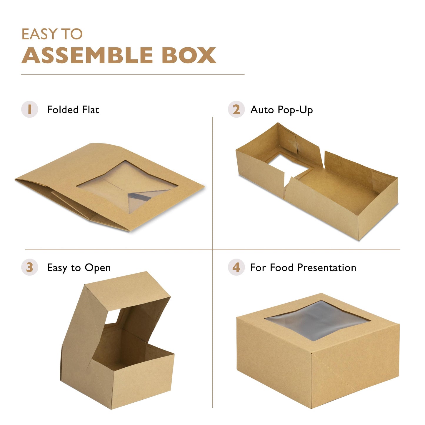 Fit Meal Prep 25 Pack Bakery Boxes with Window 6x6x3 Kraft Cake Box Cardboard Bakery Packaging for Cupcake, Cookies and Pastry, Treat Box Pie Box for Valentine's Day, Christmas