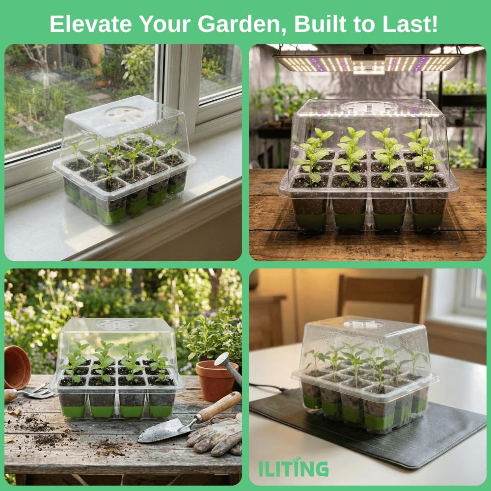 ILITING Seed Starter Kit 3 Pack, Reusable Silicone Seedling Starter Trays 36 Cells Seed Starter Tray, with Humidity Dome, Foldable Design for Easy Transplanting