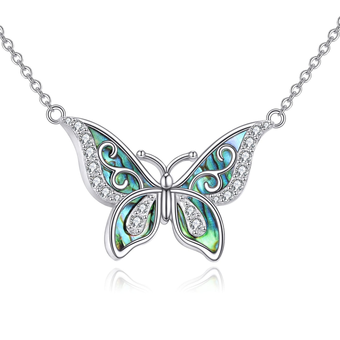KQF Butterfly Necklace 925 Sterling Silver Butterfly Pendant Abalone Shell Jewelry Gift for Women Mom Daughter