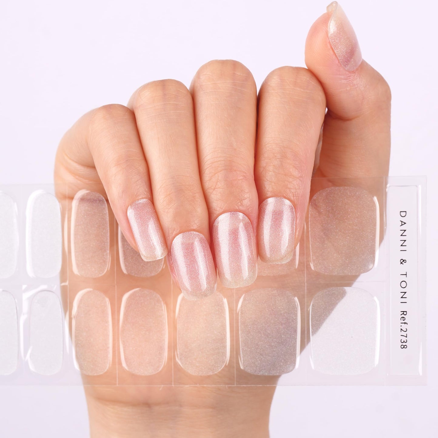 DANNI & TONI Semi Cured Gel Nail Strips Transparent (Fairy Glaze) White Aurora Crystal Clear Gel Nail Wraps 28 Stickers
