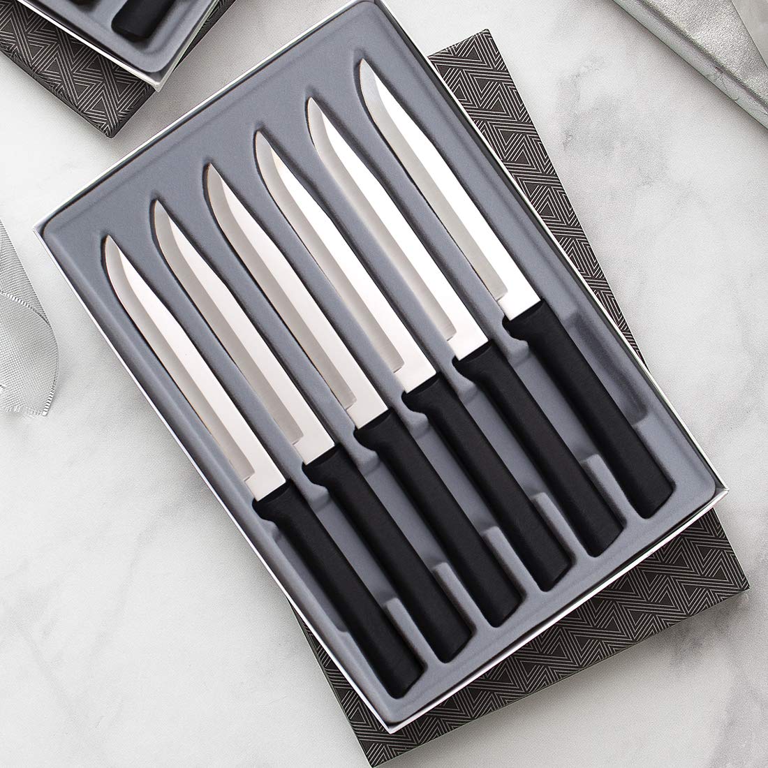 Rada Cutlery Six Utility/Steak Knives Gift Set (G206), 6-Piece Knife Set, Stainless Steel Blades, Black Handle