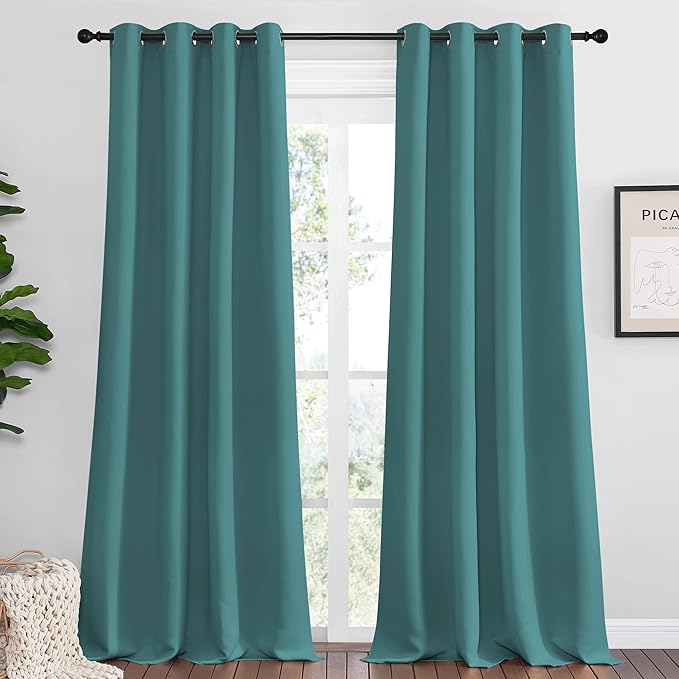 NICETOWN Sea Teal Blackout Curtains 120 inches Length for Living Room, 2 Panels, 55" Wide, Thermal Insulated Long Drapes for Large Window
