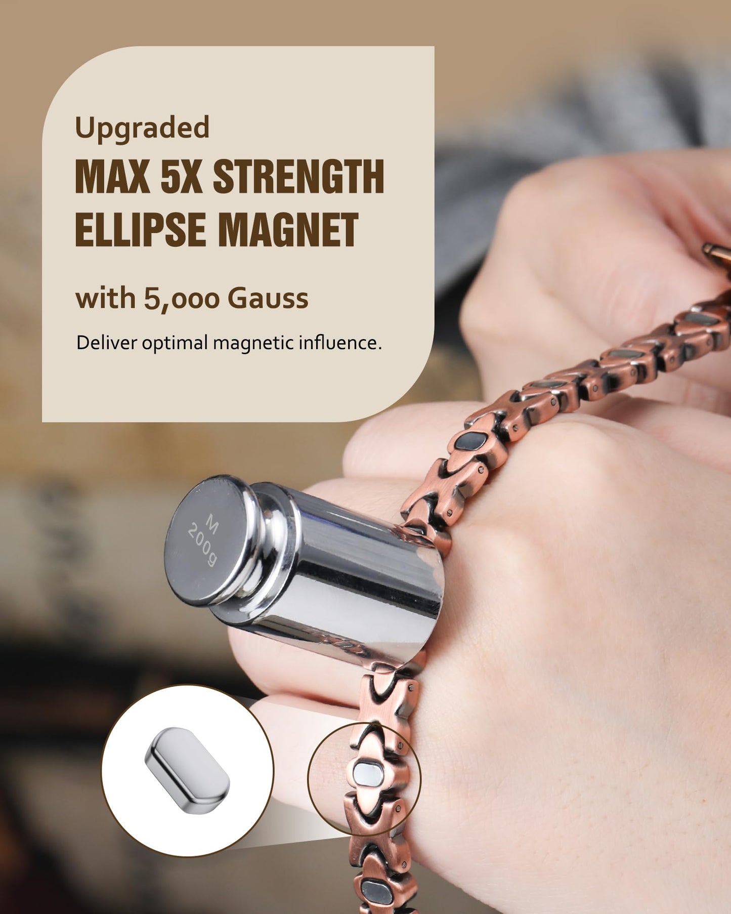 Jecanori 5X Strength Magnetic Copper Bracelet for Women —Updated 5,000 Gauss Ellipse Magnets — Premium Butterfly Clasp & Adjustable Length,Copper Four-Leaf Clover