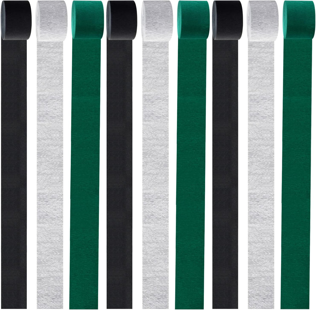 Black Green Silver Party-Decorations Streamers - 9 Rolls Graduation Wedding Men Boys Birthday Baby Bridal Shower Crepe Tissue Paper Streamer Soccer Party Supplies Garland Decor Panduola