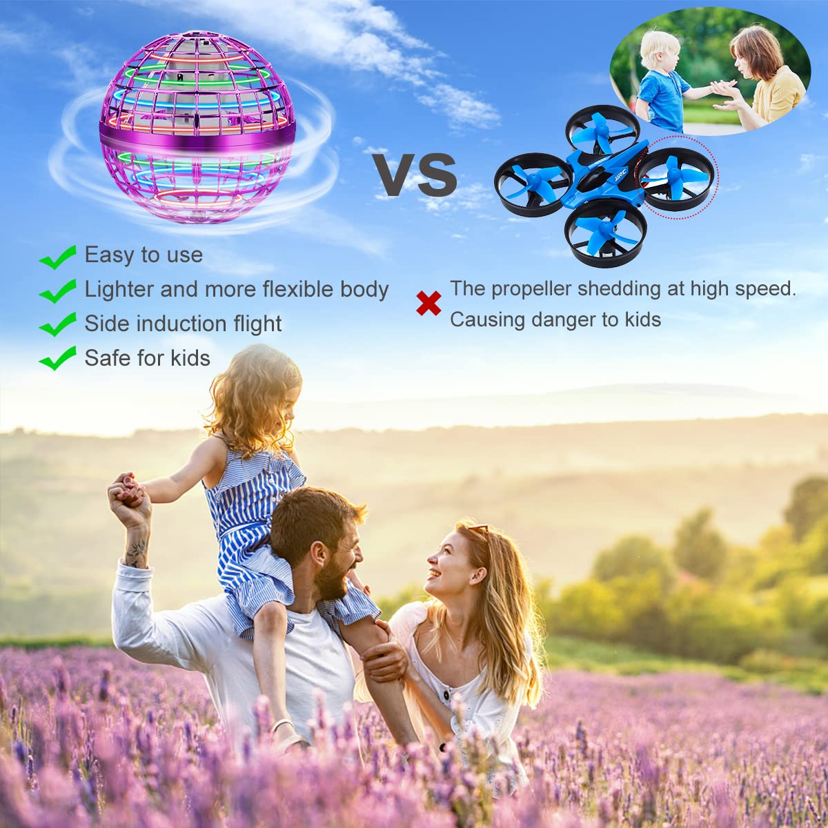 Flying Orb Ball Toys, Hand Controlled Flying Orb Magic Ball, RGB Led Lights Spinner, Drone Cool Toys Gift for 6 7 8 9 10 11 12+ Years Old Boy Girls Birthday 2-Pack
