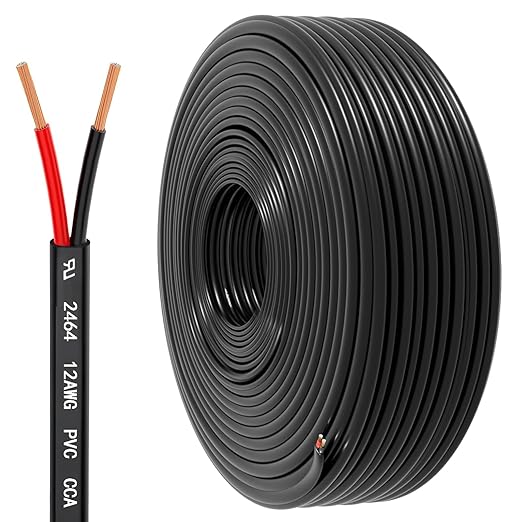 12 Gauge Wire 2 Conductor Electrical Wire, 12 AWG 3.3mm² Wire PVC Cord, 12V/24V DC Low Voltage/Copper-clad Aluminum(CCA)/Flexible/2 Wire for Automotive Wire LED Strips Lamp Lighting Marine(9.2M/30FT)