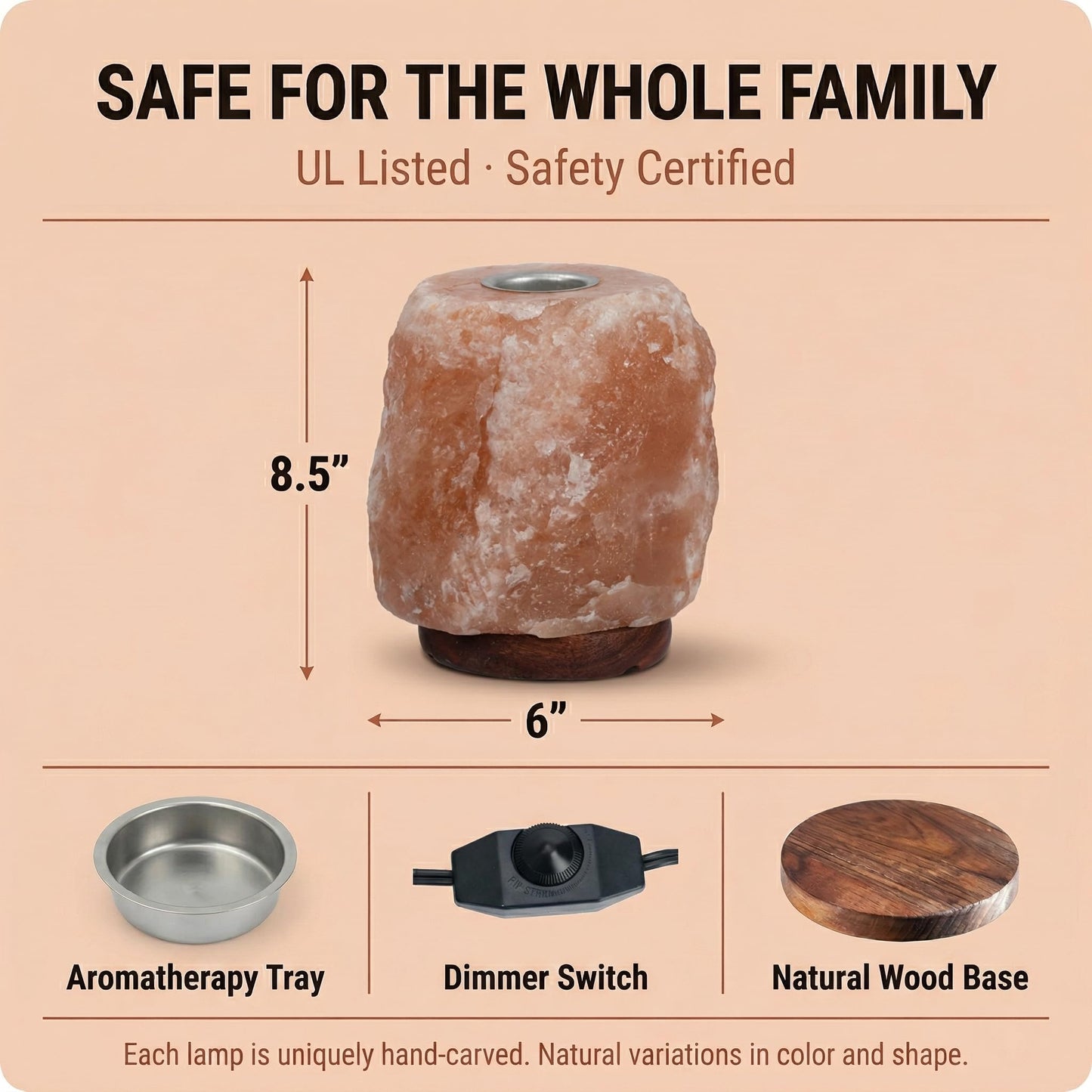 Himalayan Salt Lamp with Aromatherapy Tray & Dimmer Switch - Salt Rock Lamp for Bedroom, Relaxation & Sleep | Calming Meditation Spa Lamp | Himalayan Salt Diffuser | Warm Glow Night Light | Gift Ready
