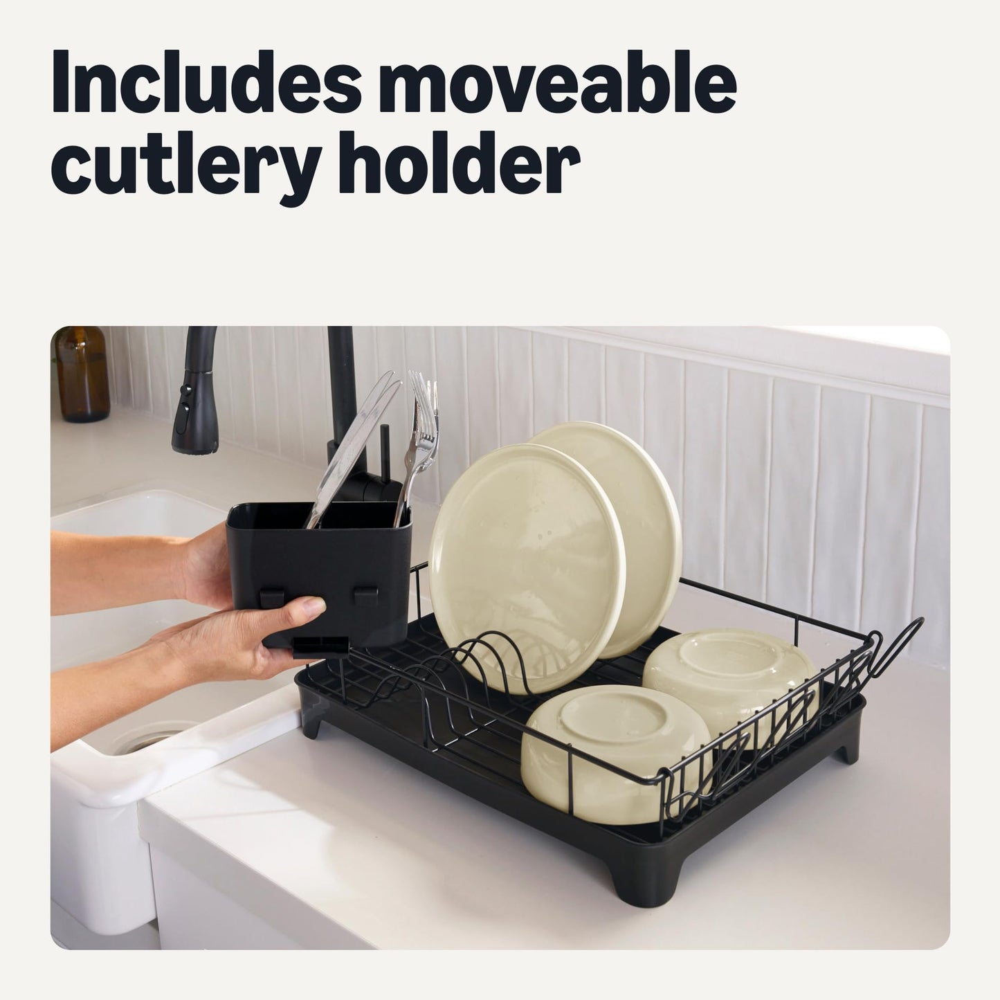 Amazon Basics Stainless Steel Dish Drying Rack, 15.2 x 11.6 x 4 in., Black