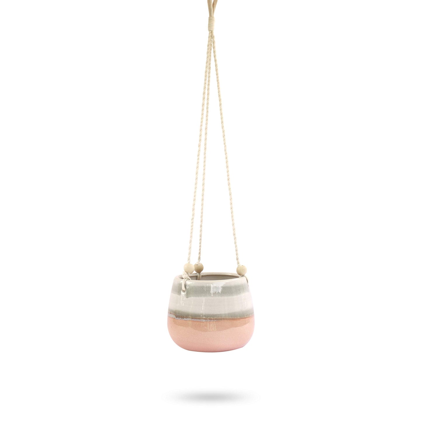 23 Bees Ceramic Hanging Planter, Pink White Succulent Pots, Round Plant Holder Container, Cactus Pot with Cotton Rope Hanger, Indoor Outdoor Decor, (1 Pack x Pink Horizon)
