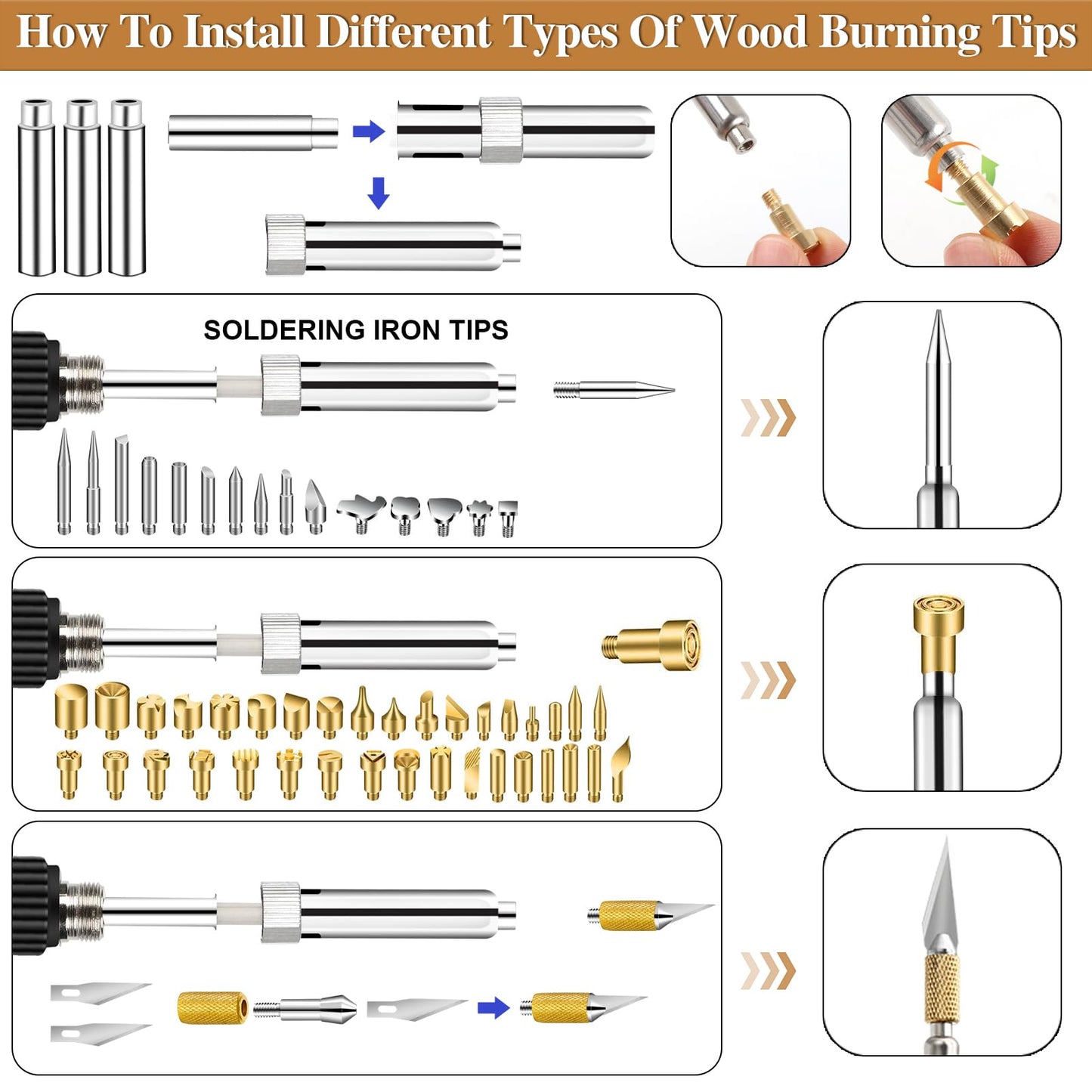 62Pcs Wood Burning Tips, Professional Wood Burning Pen Tips and Alphabet Number Stencils Set, Perfect Wood Burning Embossing Carving DIY Crafts Tool for Adults Beginners
