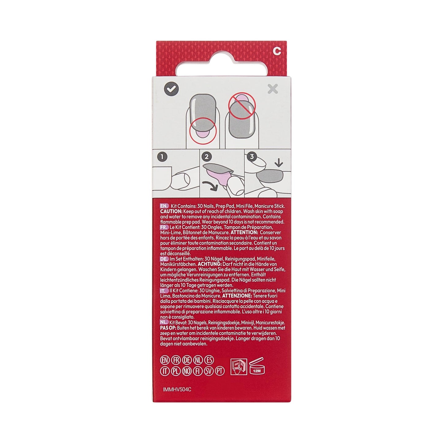 KISS imPRESS Holiday Press On Nails, ‘Be Merry’, Pink, Short Oval, 3D Effect, Improved Super Hold Adhesive, 30 Fake Nails, Prep Pad, Mini Nail File, & Manicure Stick