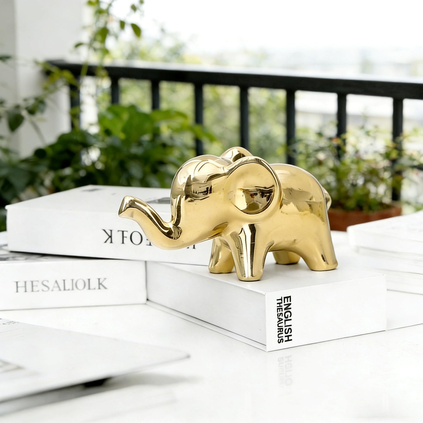 OwMell Good Luck Elephant Decor for Home, Small Ceramic Elephant Statue Figurine for Home Decor - Gold Plated