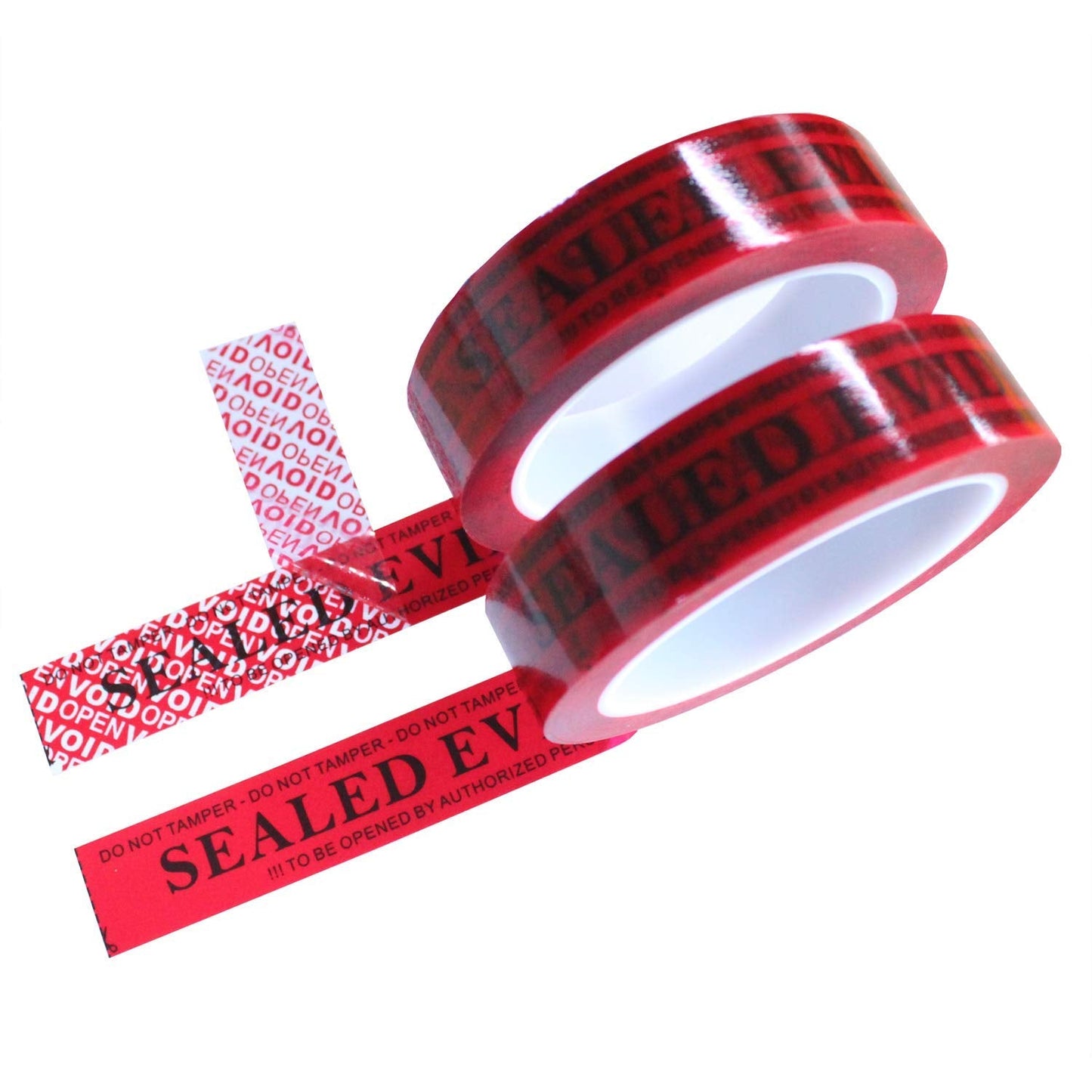 TamperSeals Group - 2 Rolls Precut 100% Total Transfer Tamper Resistant Security Packaging Tapes for Evidence Collection (1 Inch x 55 Yards x 2 Mil, Ultra-Thick “Void” Film, Red)