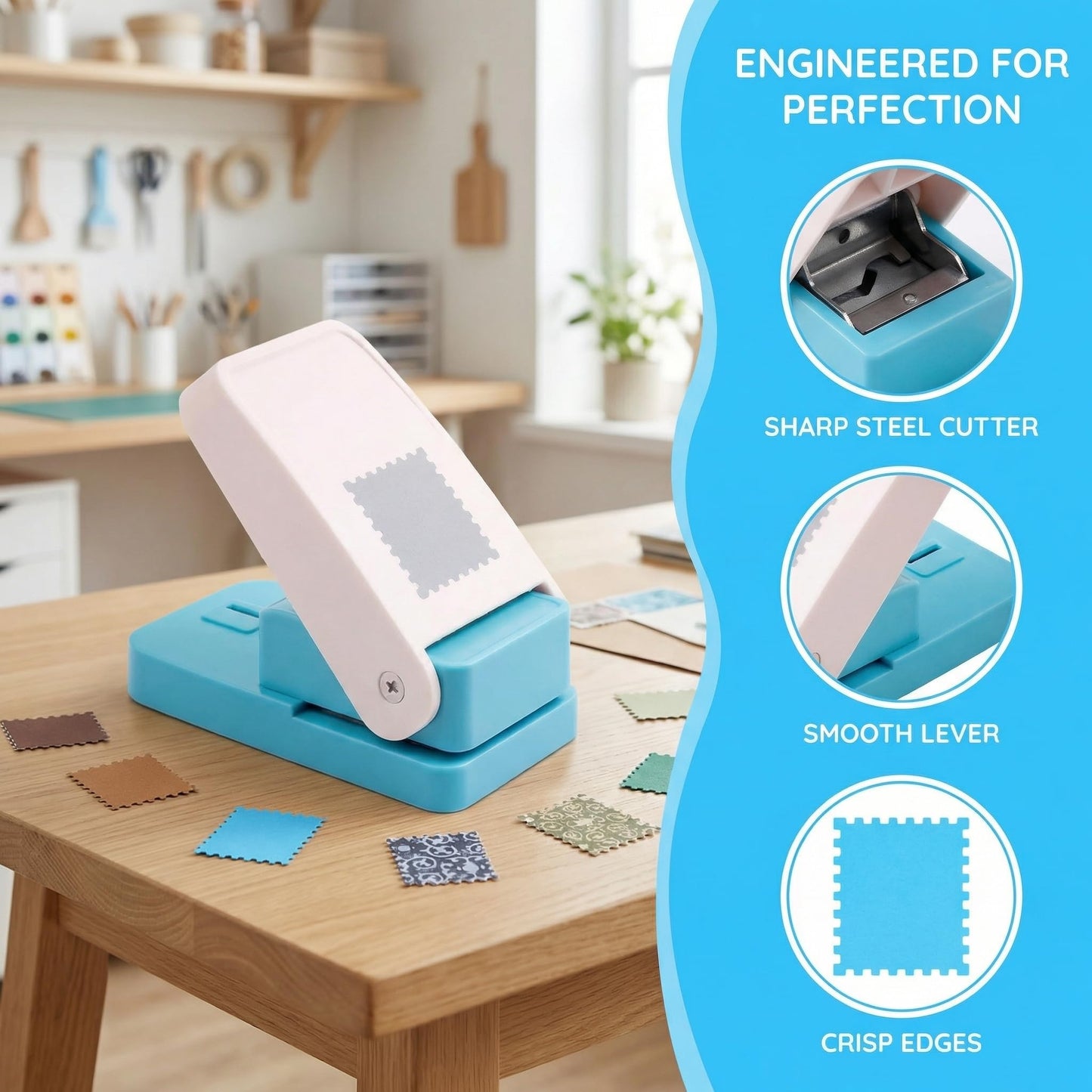 Stamp Punch with Storage Bag, Postage Stamp Paper Punch Heavy Duty, Lever Craft Paper Punches for Scrapbooking, Card Making, DIY Projects, Stamp Puncher that Looks Like a Real Stamp (1x0.8 inch)
