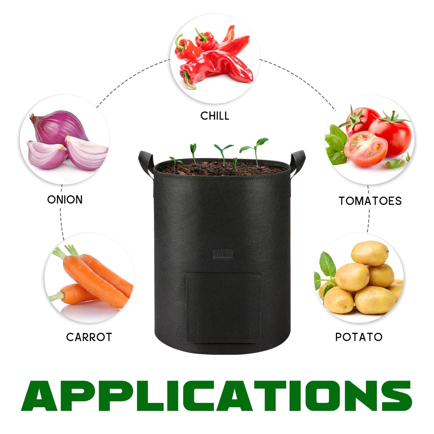 AGOPLEE 6-Pack 10 Gallon Potato Grow Bags Heavy Duty Thickened Nonwoven Fabric Pots with Handles,Black