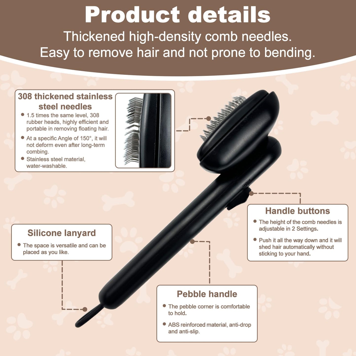 Self Cleaning Deshedding Cat Brush for Dogs & Cats,Adjustable Cat Brushes for Indoor Cats, Easy to Clean Grooming Tool for Long & Short Haired Pets