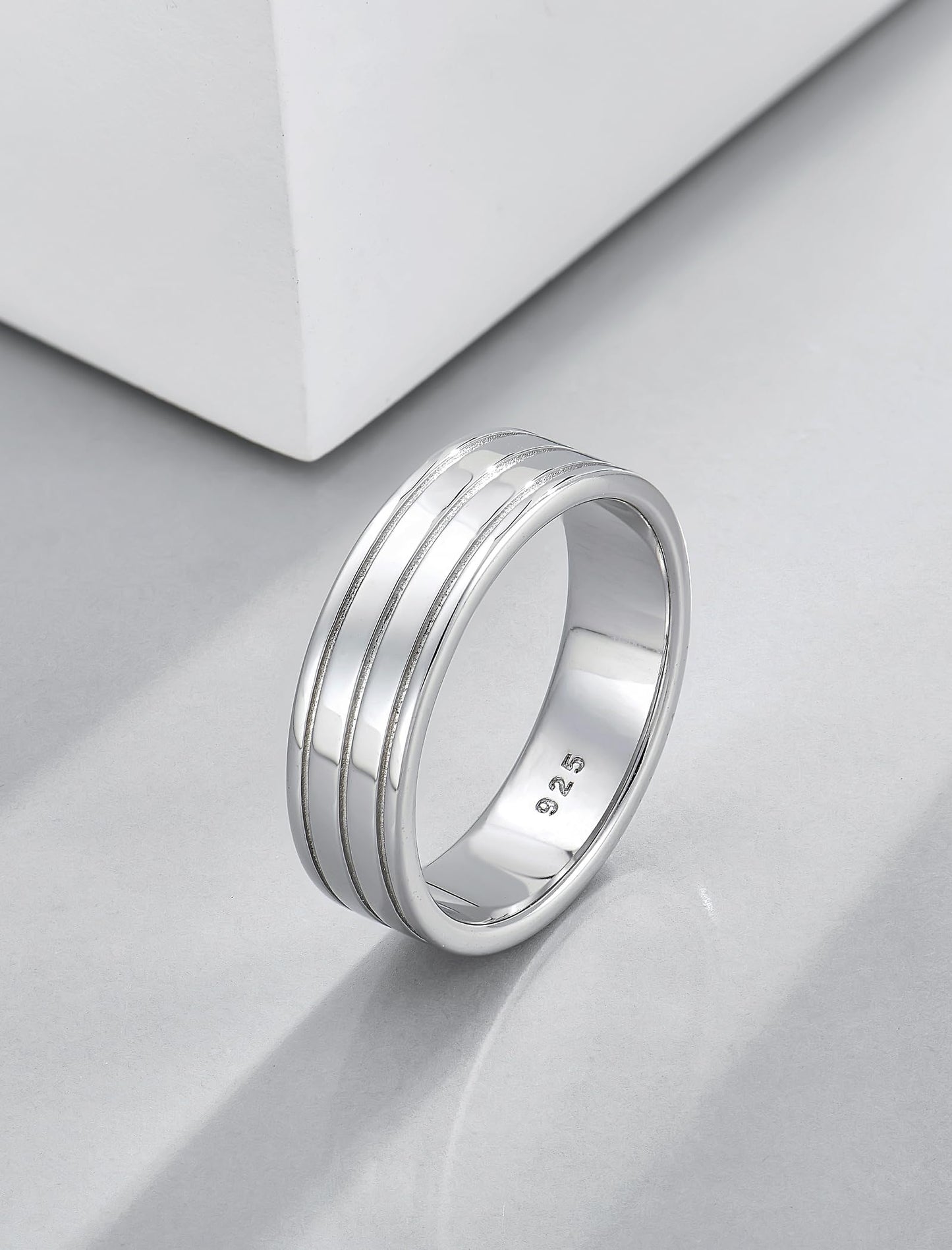 STARCHENIE 925 Sterling Silver Wedding Band Ring for Men, 6mm Striped Comfort Fit, Size 8