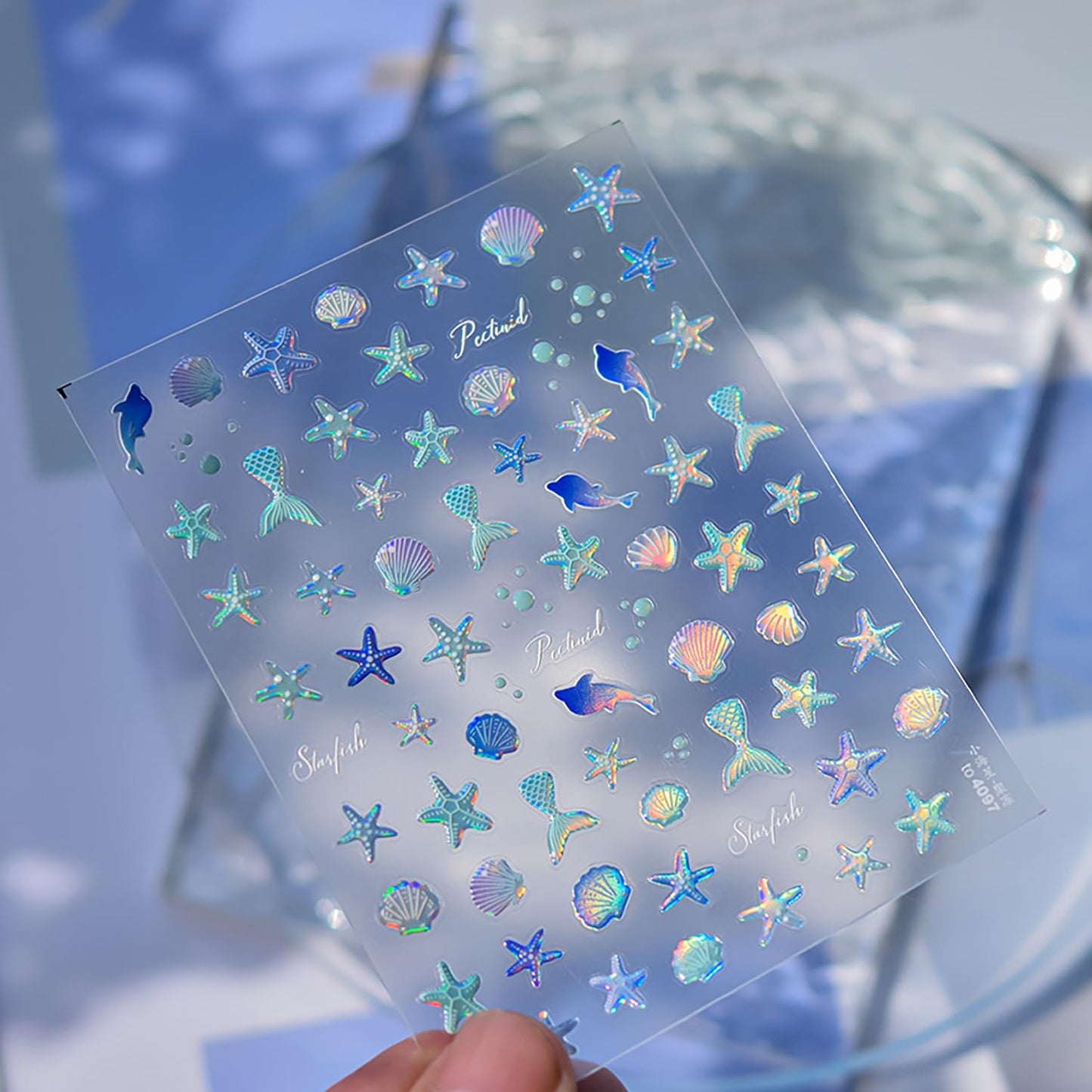 1 Sheets 5D Embossed Summer Nail Stickers for Nail Art Self-Adhesive Starfish Nail Art Stickers Shell Dolphin Mermaid Tail Nail Decals Ocean Theme Nail Design for Women DIY Nails Decoration