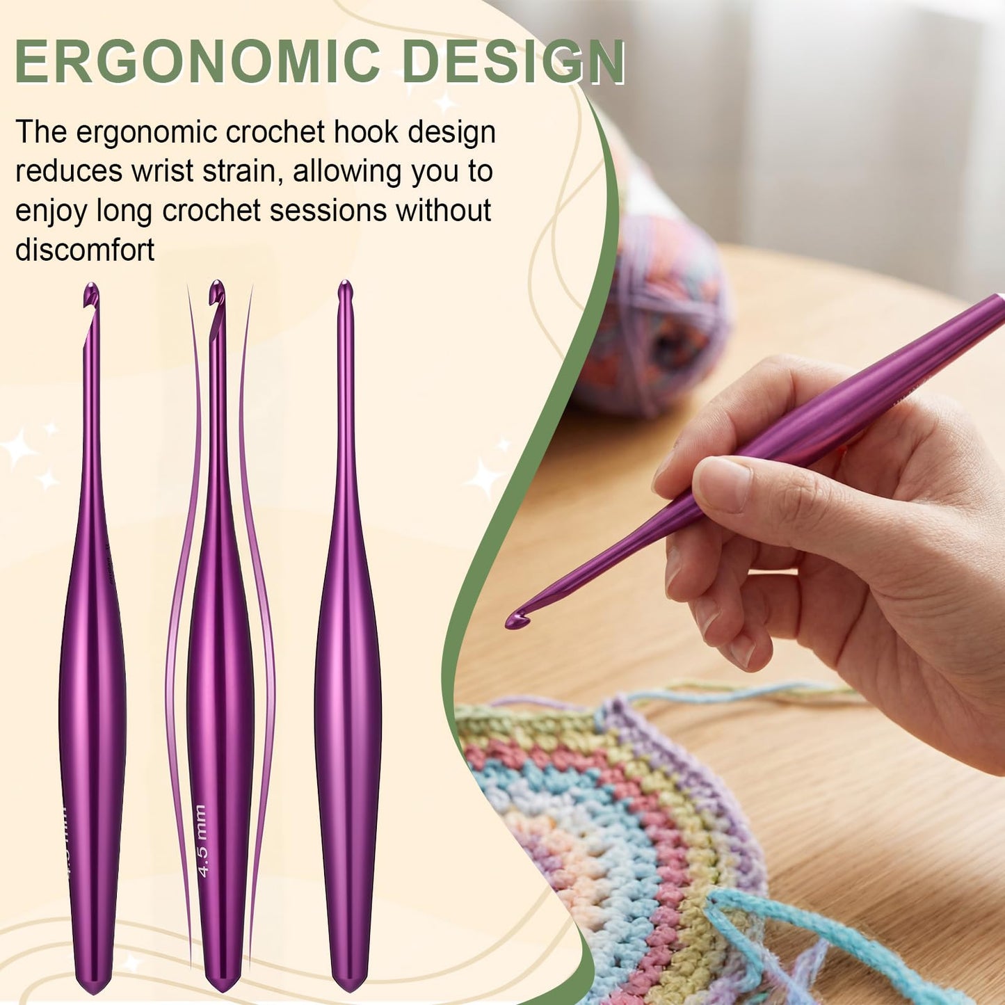 Rivvlive 5 Pcs Aluminum Crochet Hooks Set, 3.5mm-6.0mm Ergonomic Crochet Hooks with Non-Slip Hook for Arthritic Hands, Beginners, Crocheting Lovers, Ideal Crochets Gift for Mother Women DIY Craft