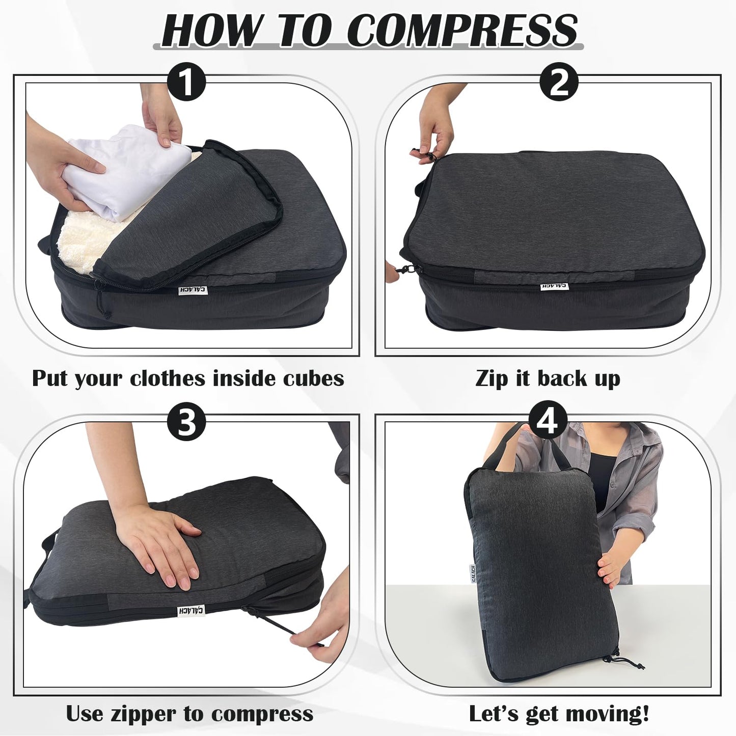 Compression Packing Cubes for Travel Accessories, 2 Set Compression Bags Travel Cubes for Packing Suitcase Luggage Organizer Bags Set, Black