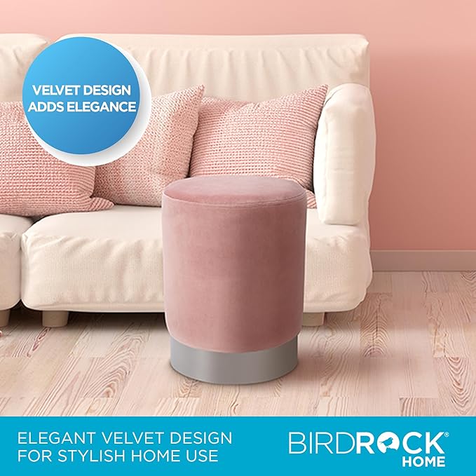 BIRDROCK HOME Round Ottoman Foot Stool – Soft Padded Modern Design – Ideal for Living Room, Bedroom – Compact Footrest, Vanity Chair, Small Furniture – Foam Seating, Decorative Accent (Dusty Rose)