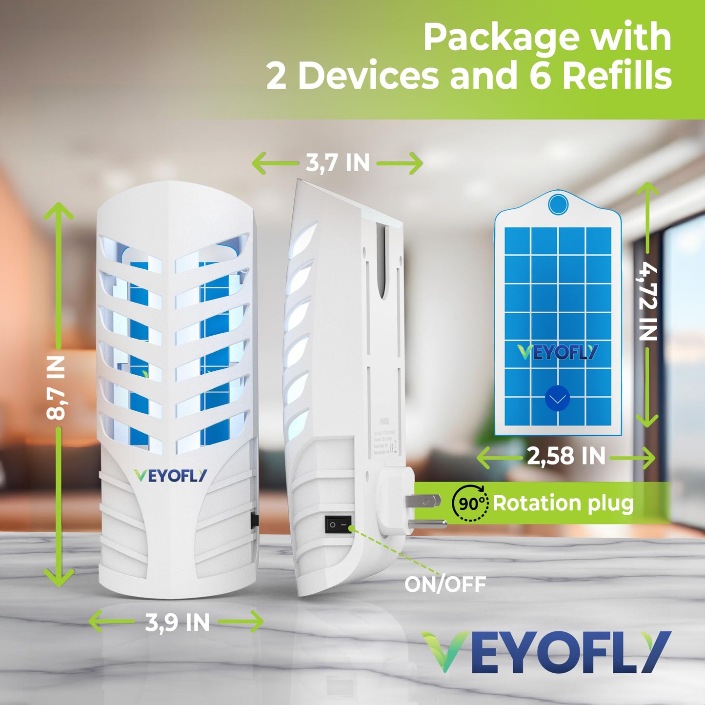 VEYOFLY Fruit Fly Traps for Indoors, Fly Trap Indoor, (2 Device + 6 Refills) Fly Catcher Indoor, Gnat Traps for House Indoor, Fly Trap, Plug in Light Flying Insect Trap, Bug Killer