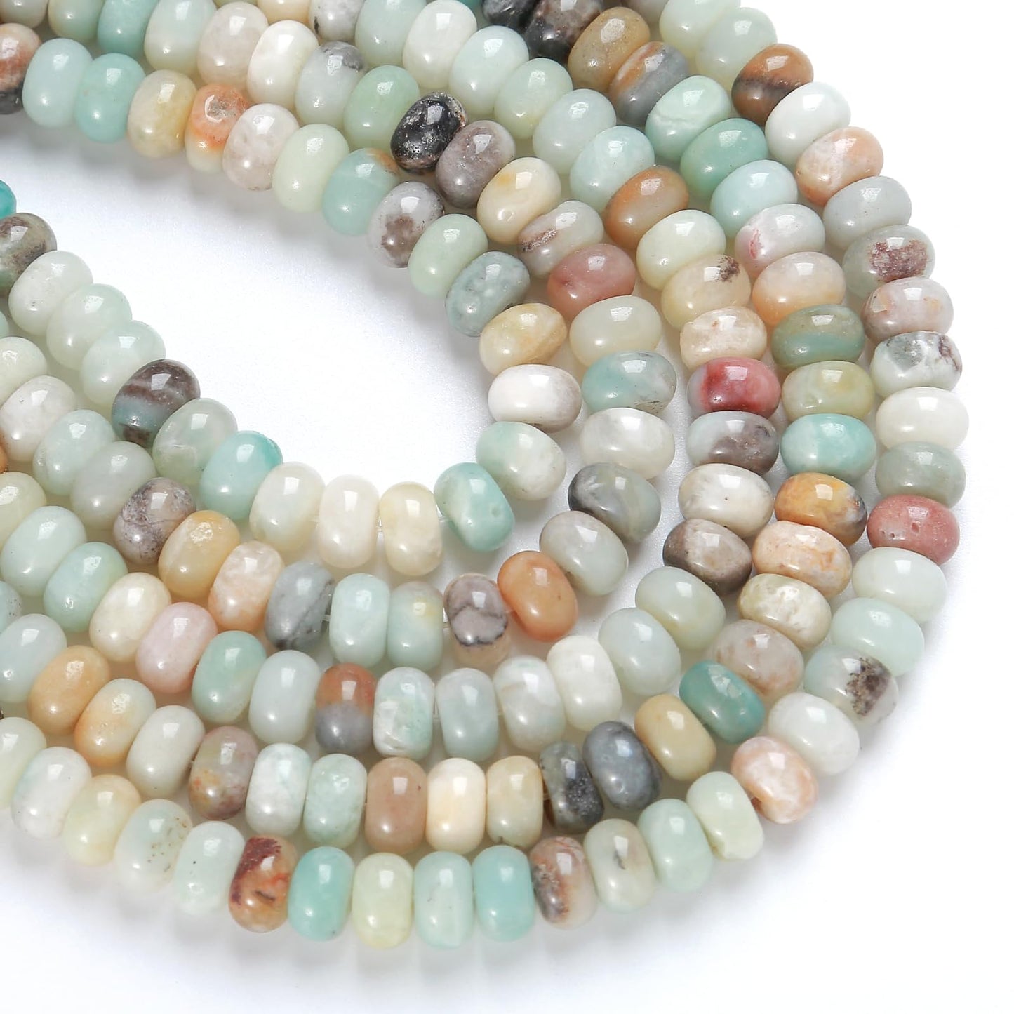 76pcs 5x8mm Natural Stone Flower Amazonite Rondelle Spacer Loose Beads Abacus Disk Stone Round Loose Gemstone Beads for Jewelry Making DIY Bracelet Necklace