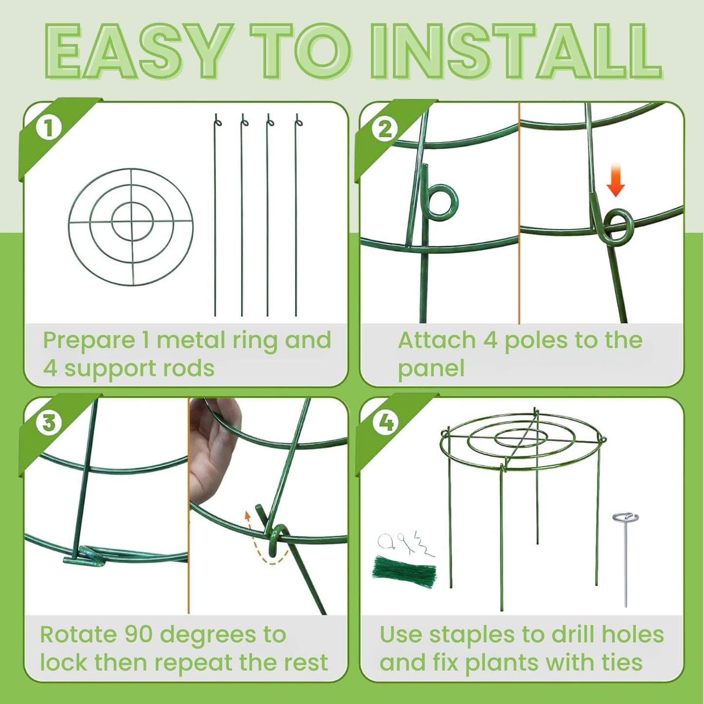 Lancisism 8 Pack Peony Cages and Supports - Heavy Duty Grow Through Metal Plant Support for Outdoor Plants - Plant Support Frame Ring for Rose Tomato Hydrangea Sage Strawberry 12" D x 16" H