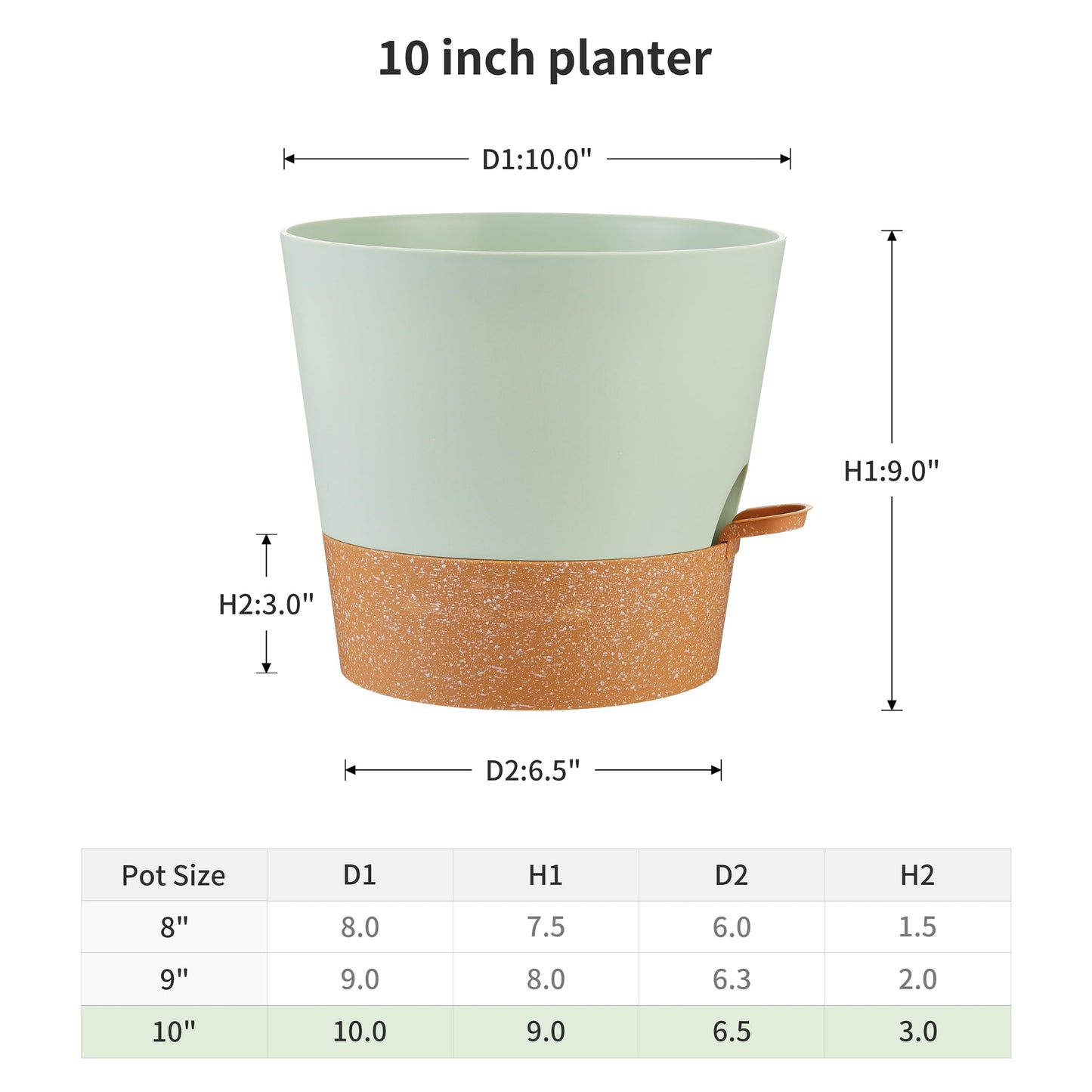 FaithLand 2-Pack 10 Inch Planter Pots for Indoor Outdoor Plants, Self Watering Flower Pots with Deep Reservoir, Green with Terracotta …