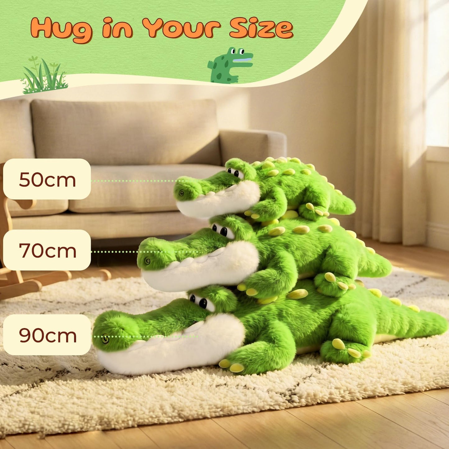 TITQWOP Alligator Stuffed Animal Plush Toy, Lying Flat Crocodile Hugging Pillow, Soft Long Plush for Kids & Adults, Cute Green Alligator Plush for Bed, Sofa, Gift 35.4in