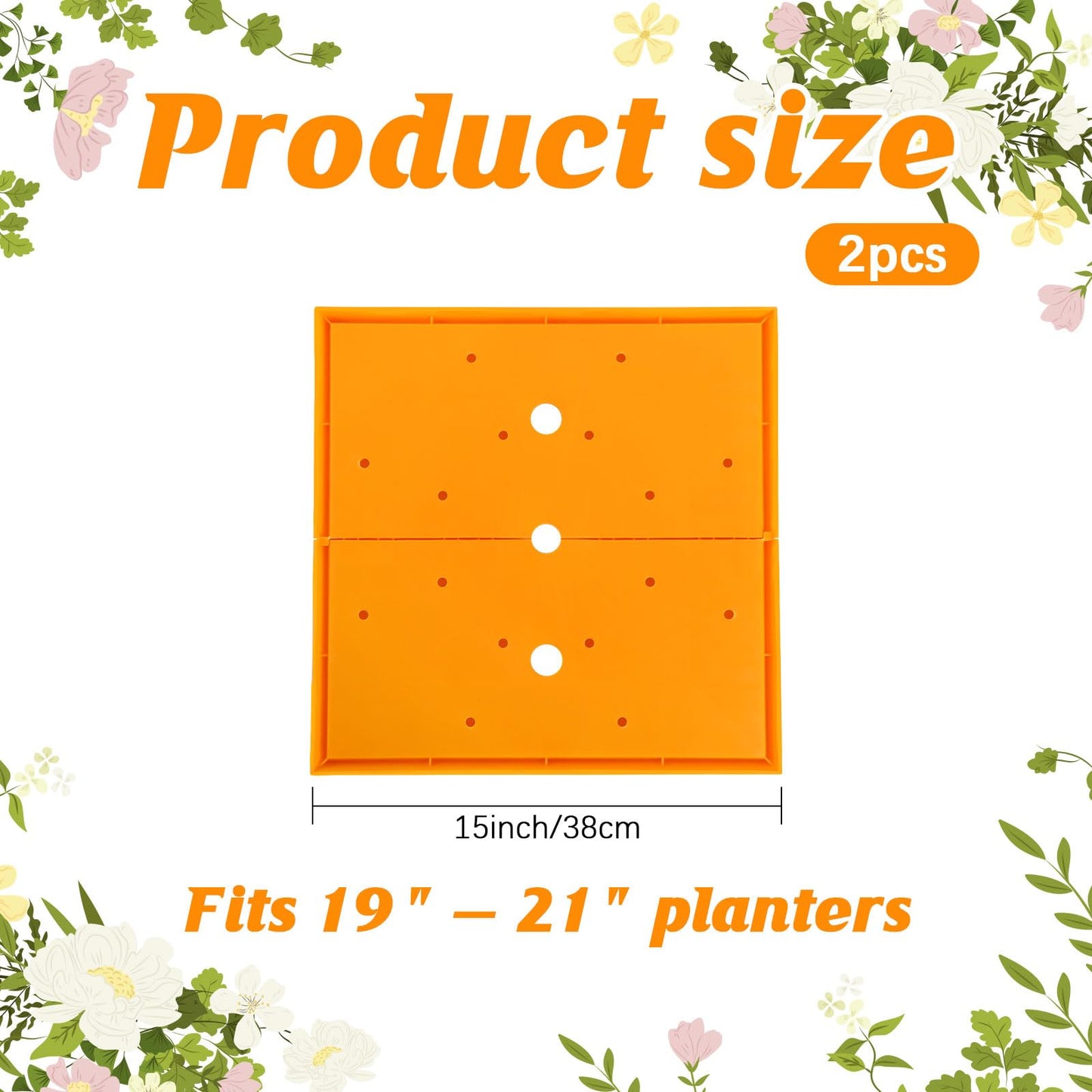 Conderyang 2Pcs 15" Square Planter Insert, Durable Plastic Plant Pot Insert with Drainage Holes, Soil Reducing Planter Lifter for Root Health & Indoor Outdoor Containers (Fits 19"-21" Pot)