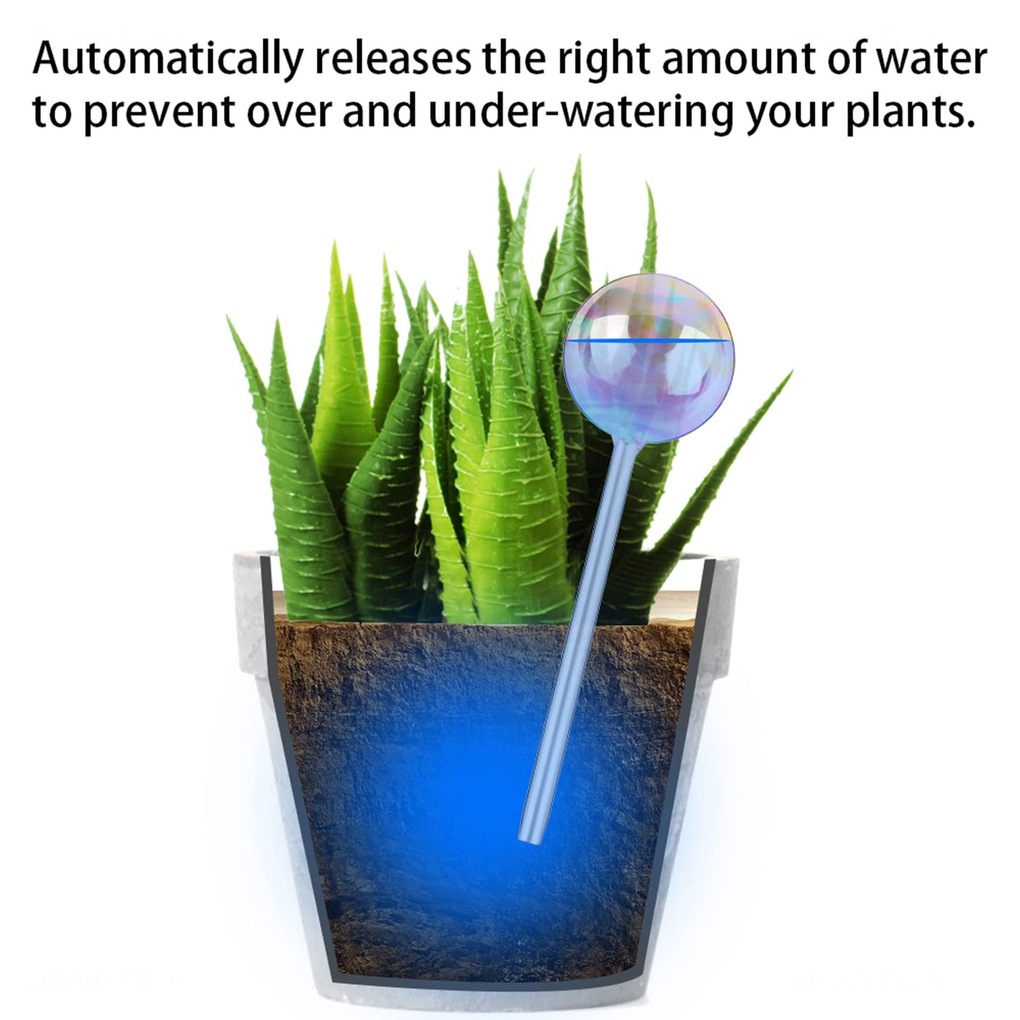 [6 PCS] Light Iridescent Rainbow Gradient Color Clear Glass Self-Watering System Spikes, Automatic Plant Waterer Bulbs