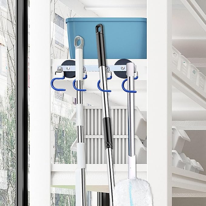Magnetic Mop Broom Holder Wall Mount Heavy Duty No Drill Over the Door Broom Gripper RV Camper Wall Organizer