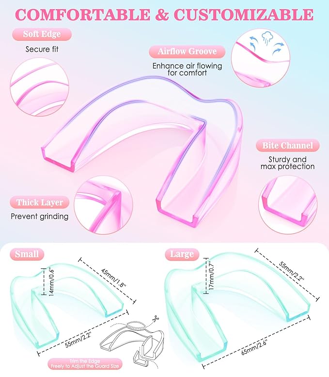 Mouth Guard for Grinding Teeth at Night, 2 Color Night Guards for Teeth Grinding, Reusable Teeth Grinding Mouth Guard for Sleep, Mouthguards for Grinding of Teeth, 4 Pcs/2 Sizes