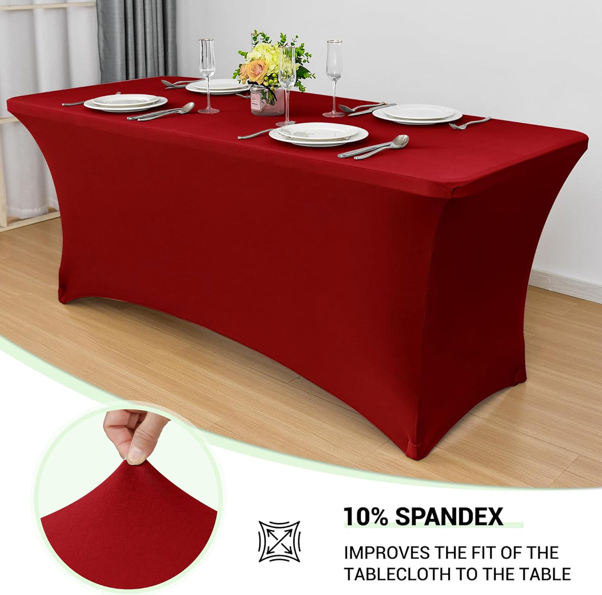 Obstal Spandex Table Cover 4ft Fitted Tablecloth Rectangular - Stretch Rectangle Folding Table Cloth for Birthday Party Wedding Banquet, Dark Red, 48L x 24W Inch