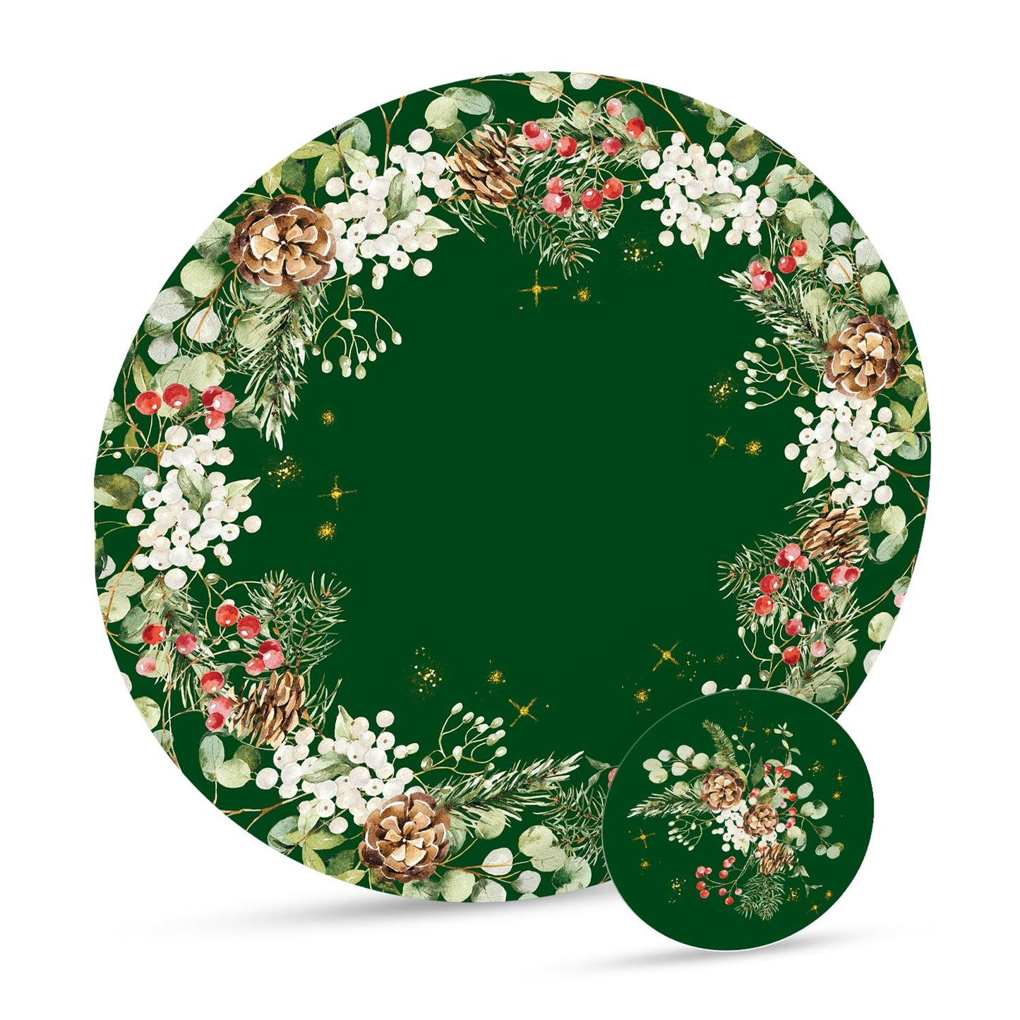 Verdi Livin Cork Placemats Set of 6 Matching Coasters I Heat Resistant Place Mats for Dining Table 16" x 12", Cork Backed, Wipeable (Wreath Green)