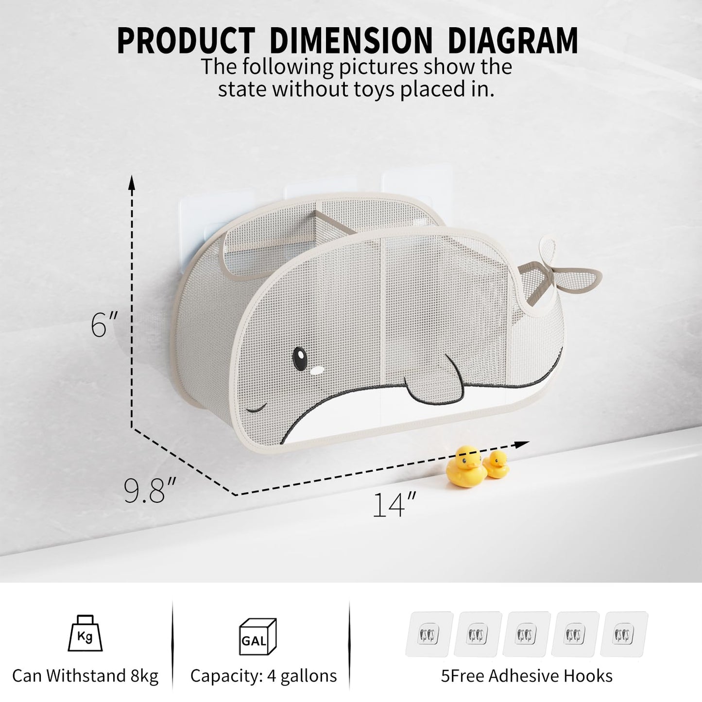 Austion Quick-Drying Baby Bath tub Toy Organizer Storage for Bathroom, Large-Capacity mesh Bath Toy Holder for Bathtub, Convenient for Quick Access, Whale-Shaped Design (Gray)