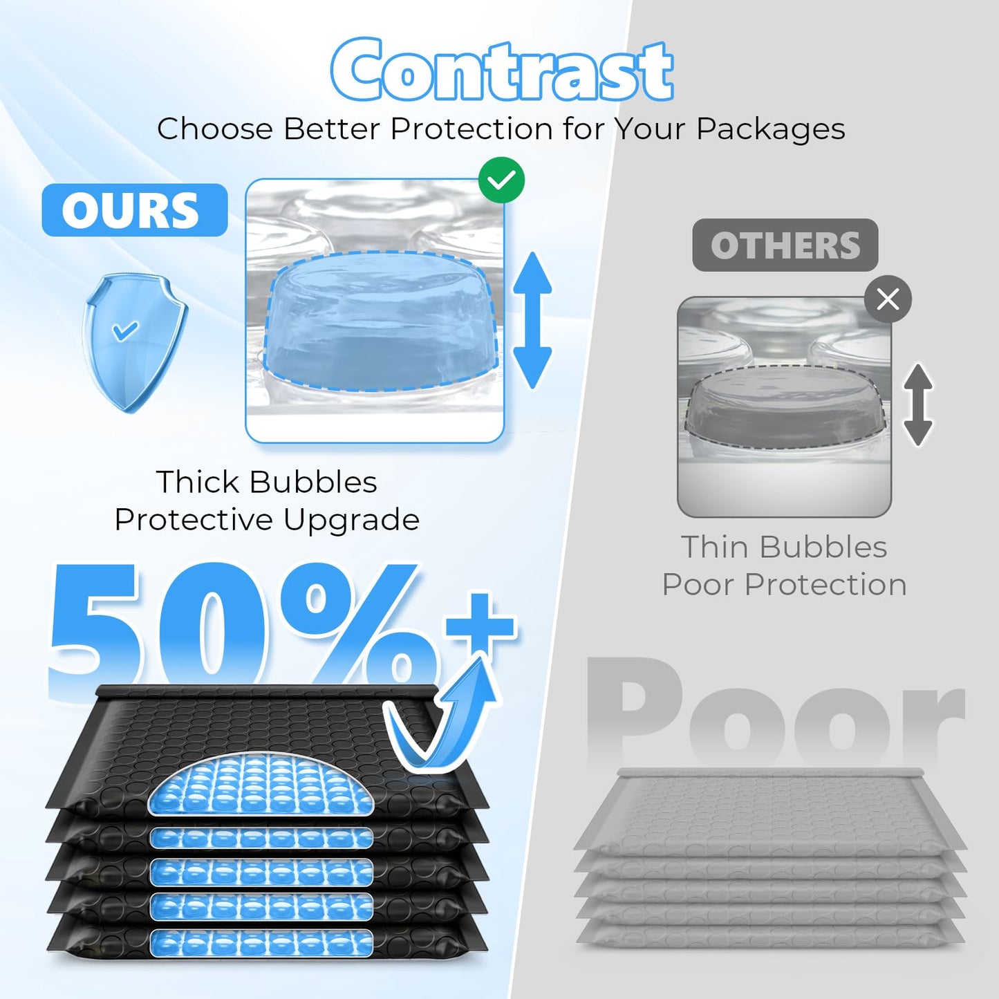 Metronic Extra Deep Bubble Mailers Usable Size 6x9" 50 Pack Padded Envelopes 6.57x10" Opaque Self Seal Adhesive Waterproof bubble envelopes Shipping Bag for CD,Jewelry,Small Business,Black,#0