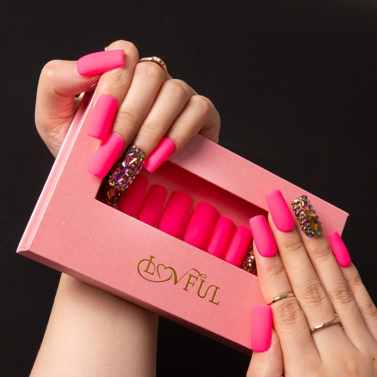 LOVFUL Press on Nails Mariposa| Handmade with Full Covered Crystals | Reusable Fake Nails | Square Regular 1.0 in | H47-L