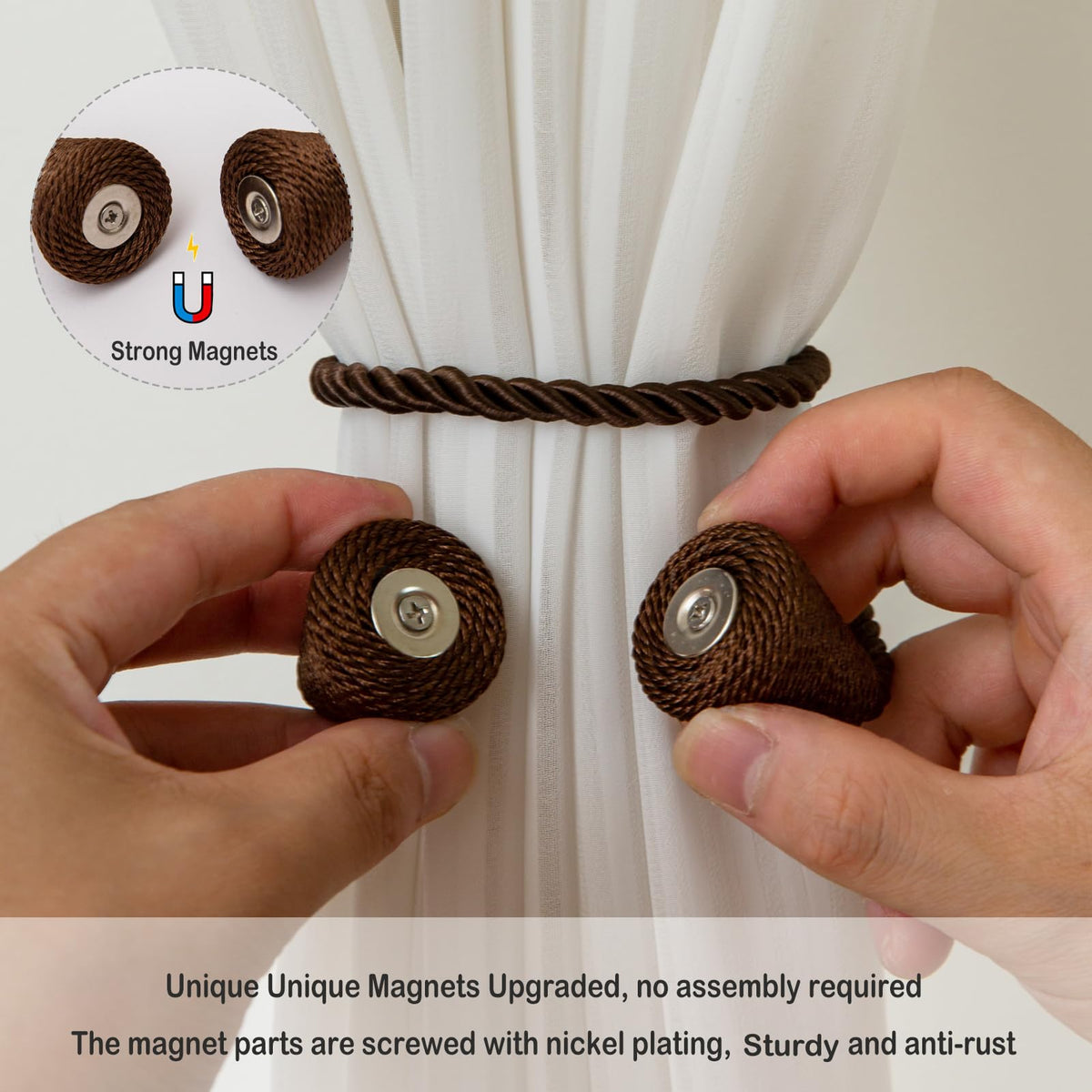 Magnetic Curtain Tiebacks 4 Pack Outdoor Rope Curtain Tie Backs Decorative Window Treatment Holdbacks for Home Decorative Curtain (4 Count)