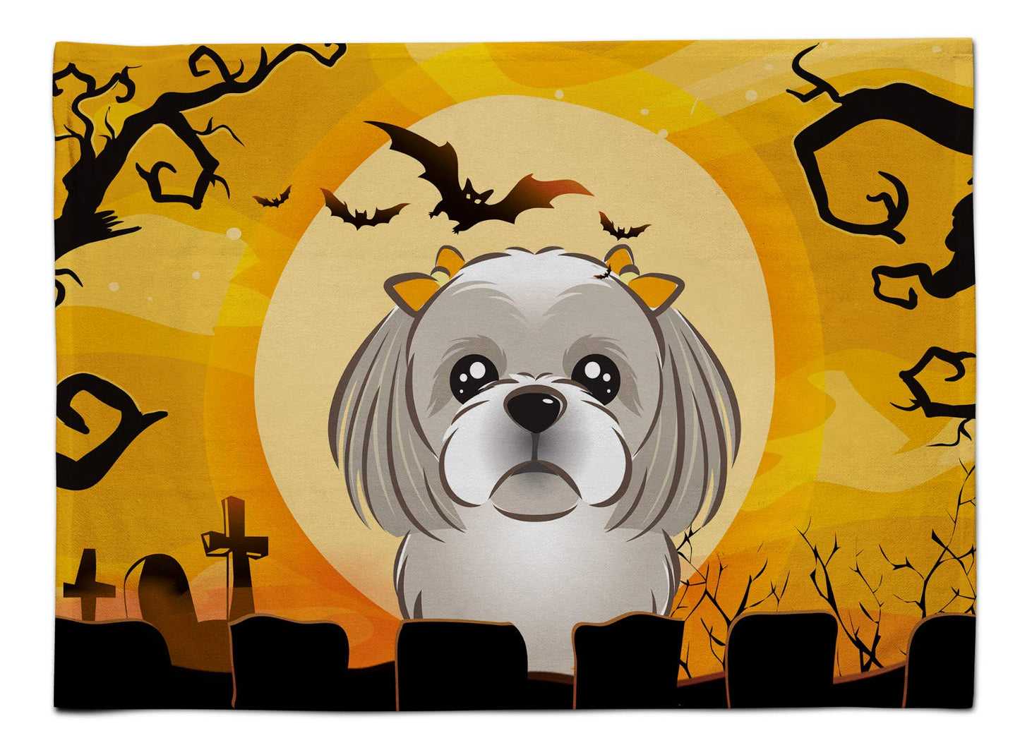 Caroline's Treasures BB1808PLMT Halloween Gray Silver Shih Tzu Fabric Placemat Washable Placemat Dinner Table Decor No Ironing Linen Look