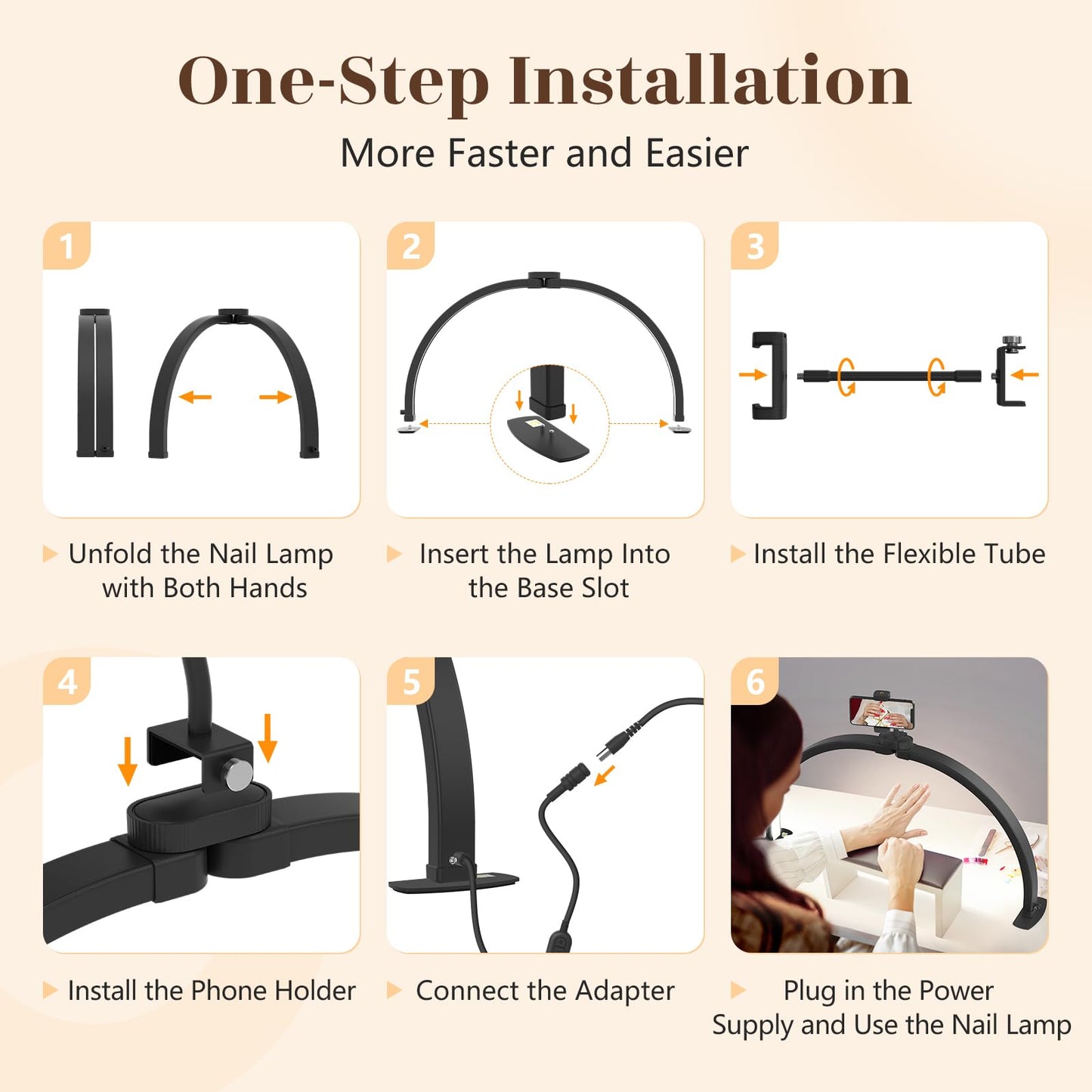 Yokilly Half Moon Light for Nail Desk: 29" Foldable Half Moon Nail Desk Lamp with Phone Holder for Beginner - Arch Tech Light with 3 Color Modes & 10 Brightness for Manicure Salon (Black, Large)