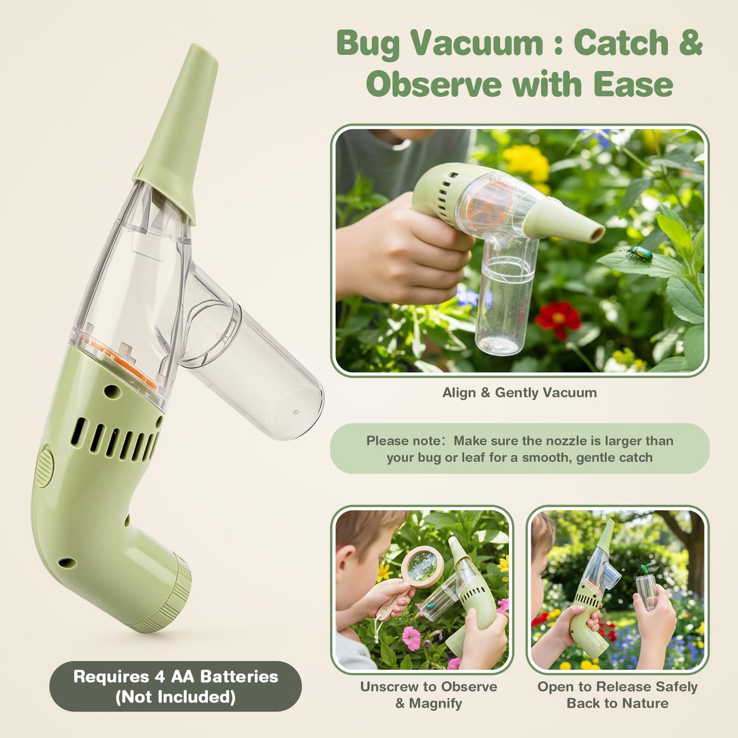 Dreamon Kids Bug Catching Kit, 11PCS Outdoor Toys for Kids Ages 4-8 | STEM Educational Toys Kids Explorer Kit with Wooden Bug Habitat, Bug Vacuum, Butterfly Net and Magnifying Glass