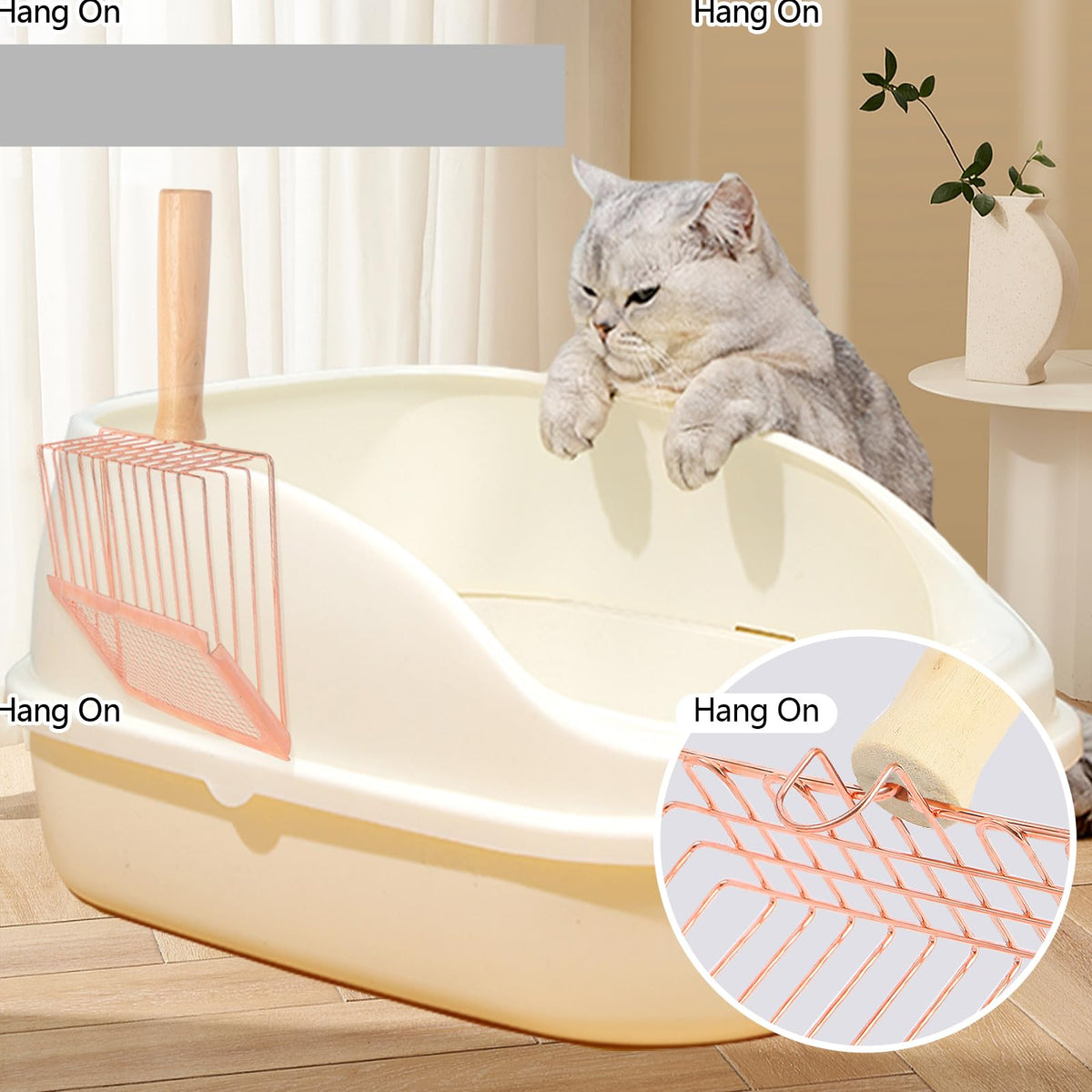 AFOLOREET Litter Scooper, Metal Litter Scoop, Pooper Scooper with Wooden Handle, Cat Litter Scoop, Metal Scooper & Speed Sifter Deep Shovel Scoop Filter,Kitten Pooper Lifter for Litter Box